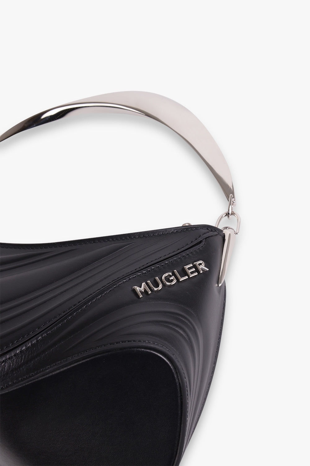 SPIRAL TOP HANDLE EMBOSSED BAG | BLACK/CHROME - 3