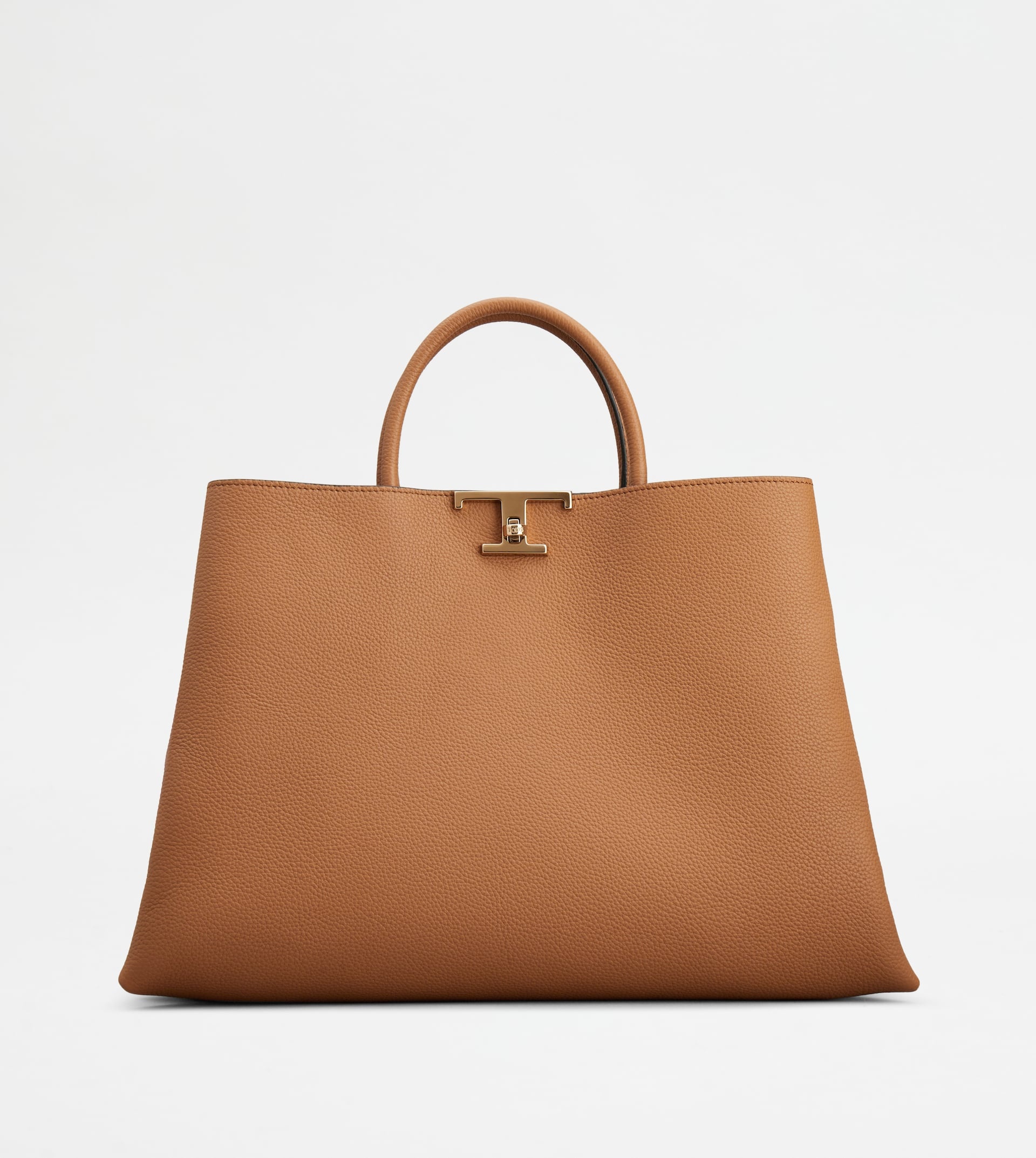 T TIMELESS SHOPPING BAG IN LEATHER MEDIUM - BROWN - 1