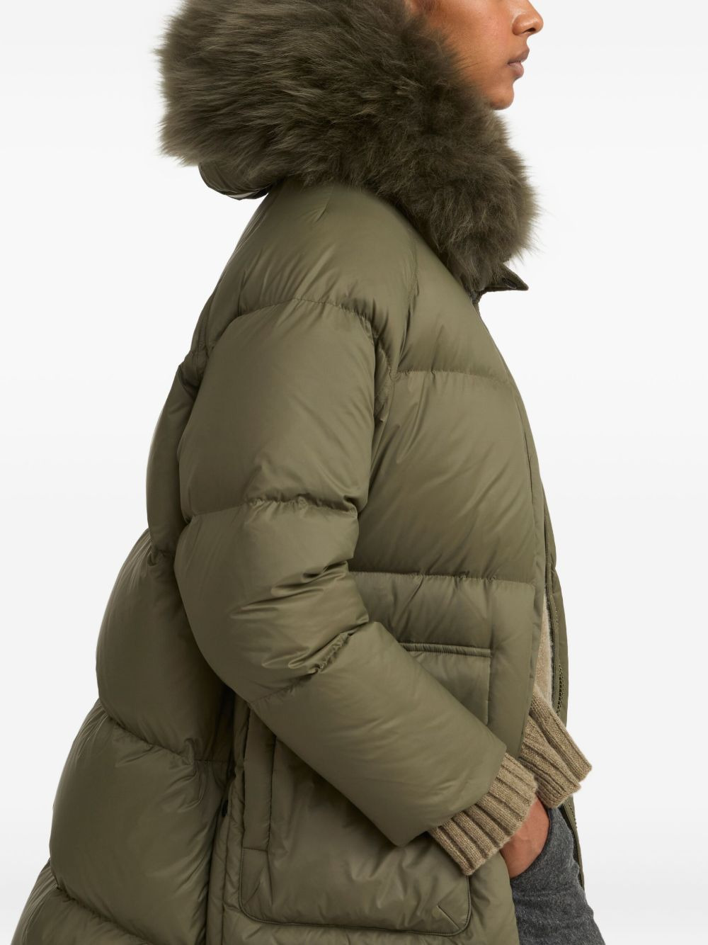 shearling-trimmed down coat - 3