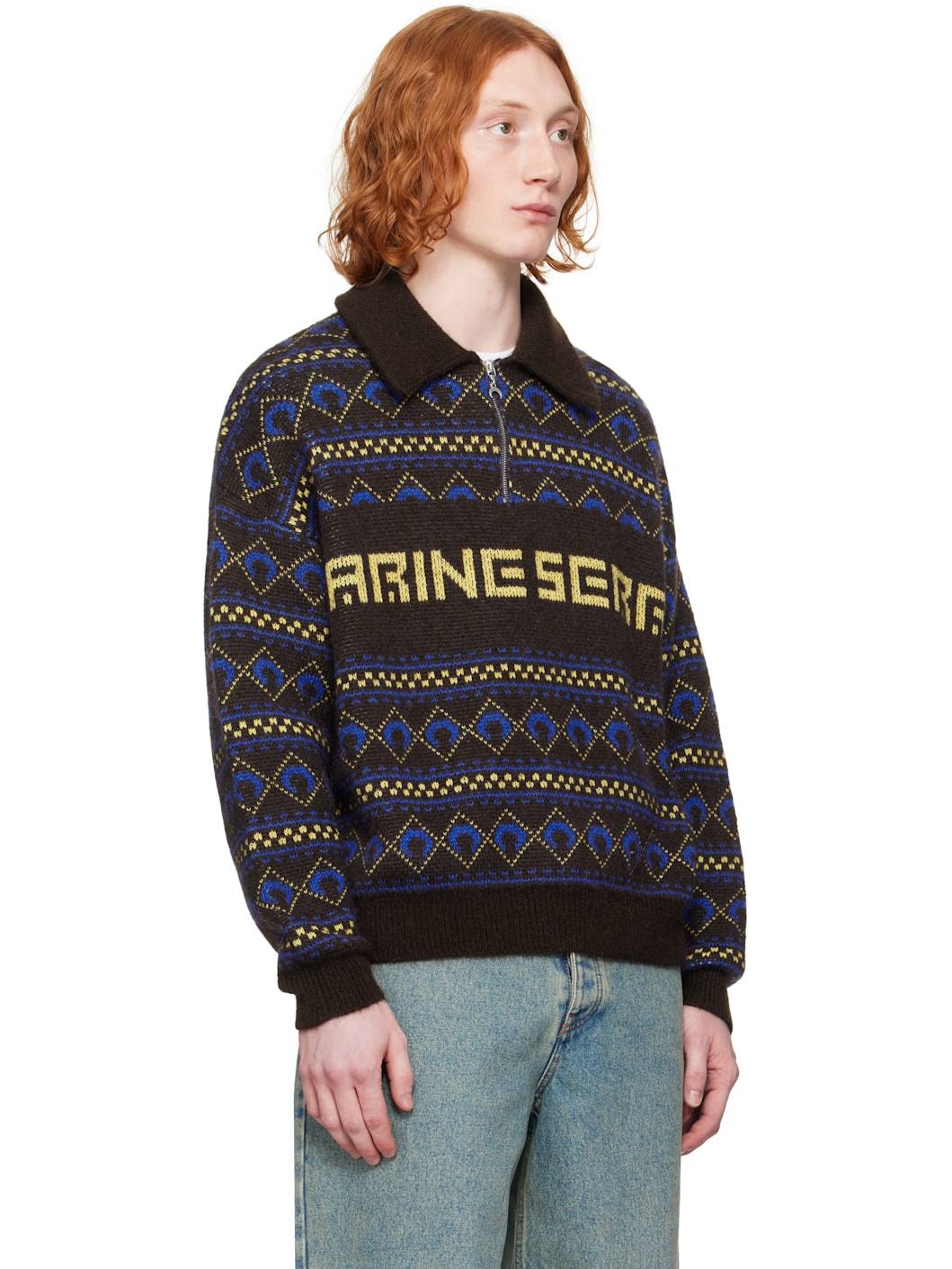 Brown '' Jacquard Knit Crewneck Sweater - 2