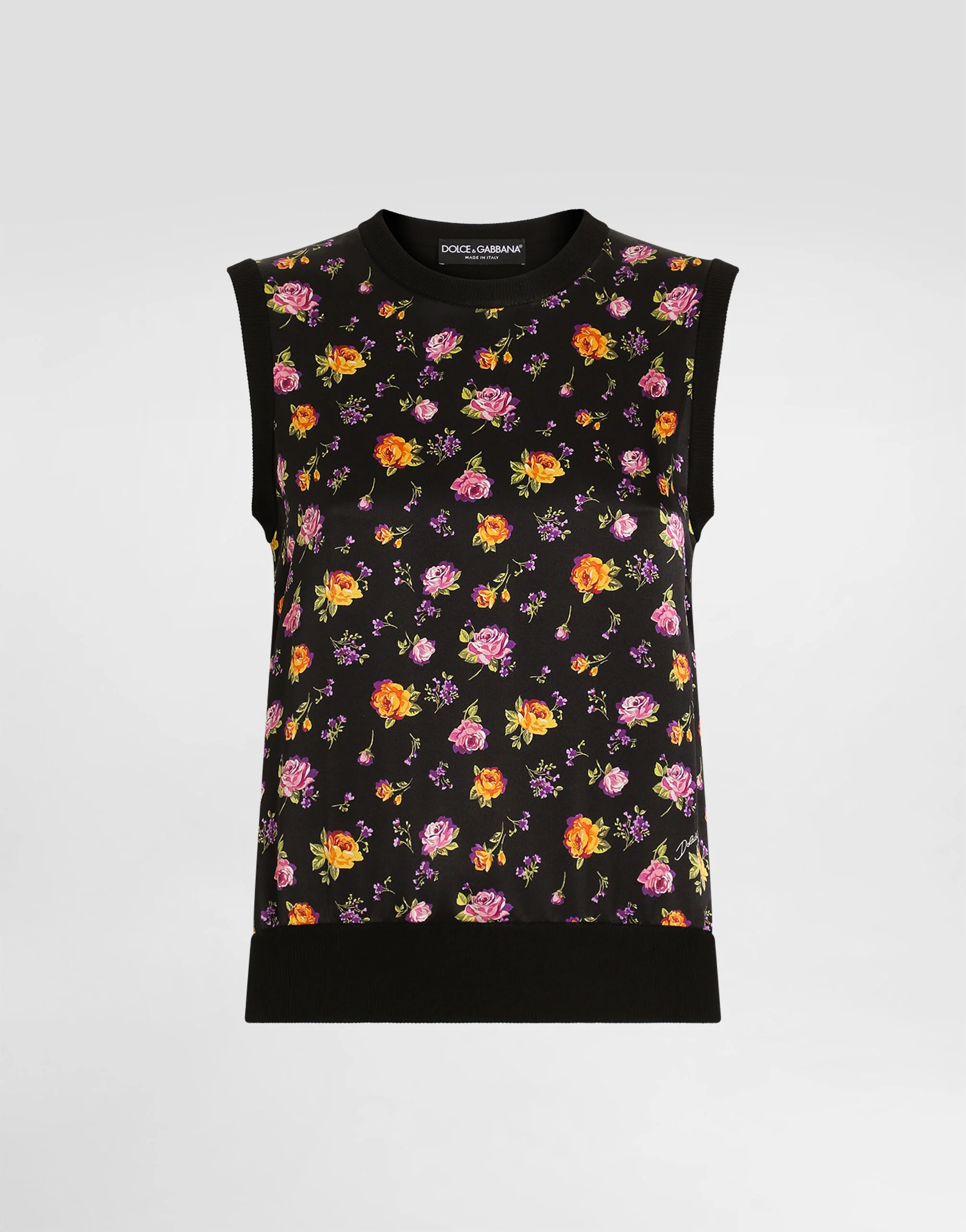 Small rose bouquets-print silk tank top - 1