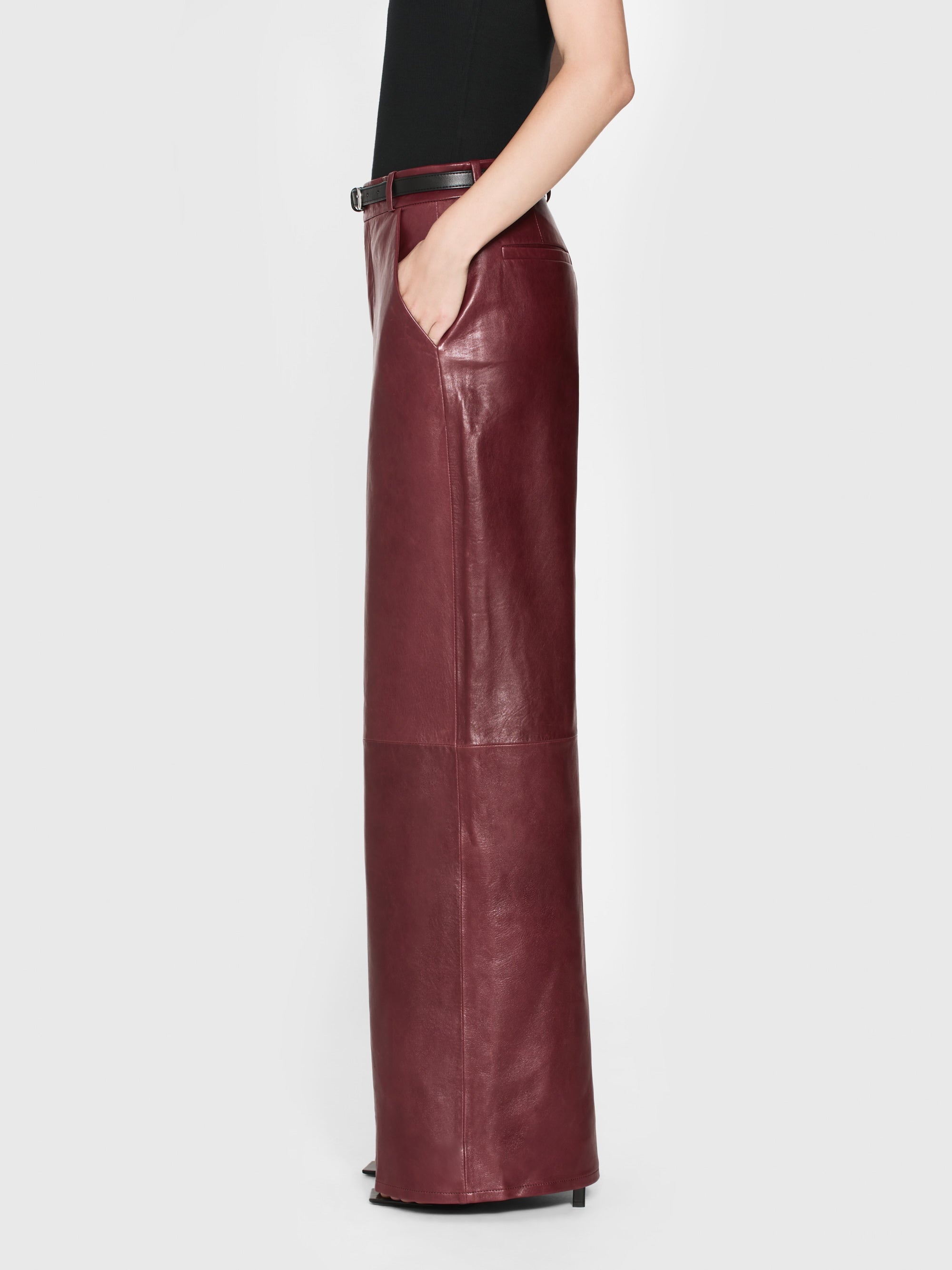 The Wide Leather Trouser in Syrah Red - 4