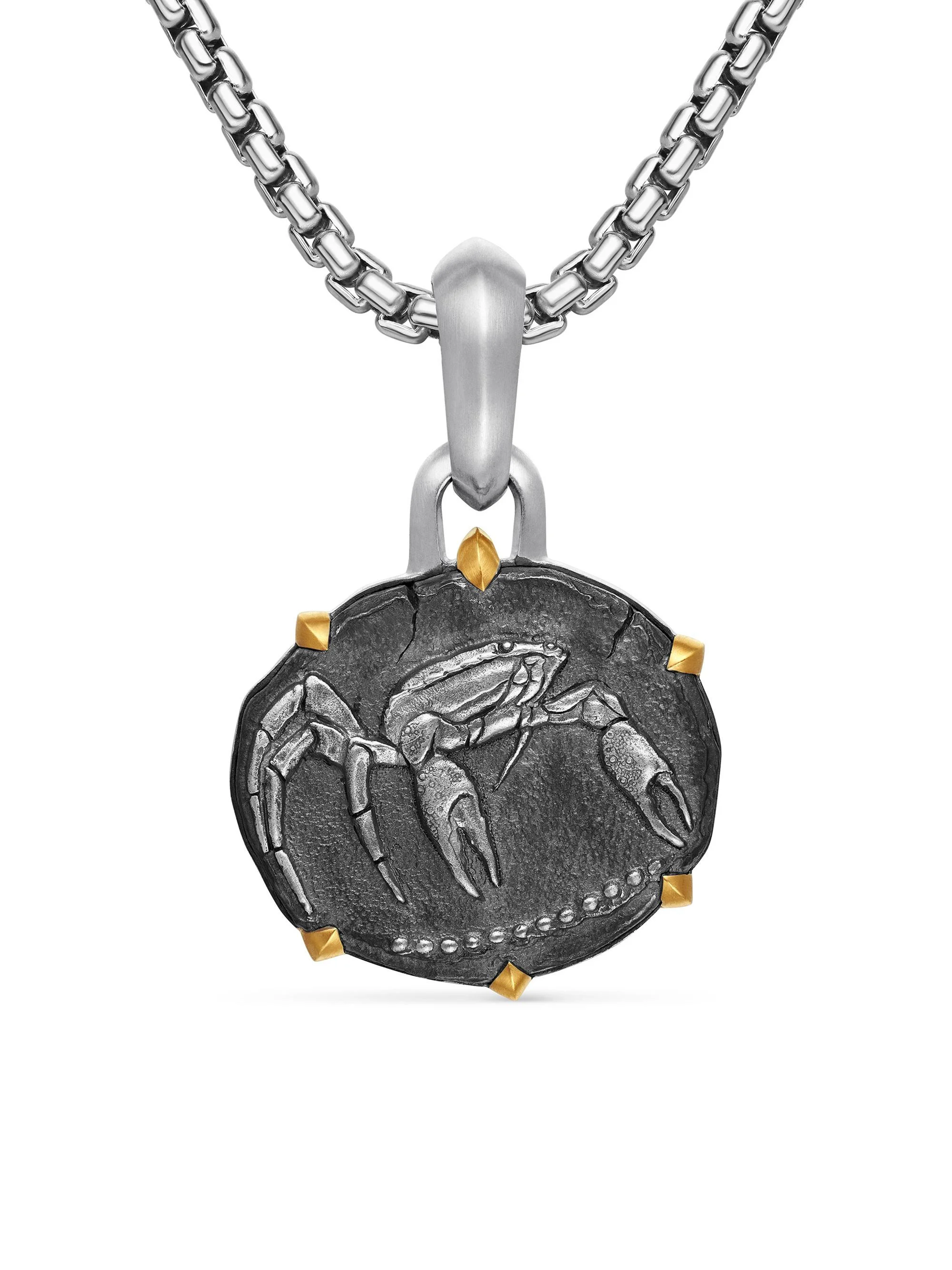 Men's Pisces Amulet in Sterling Silver with 18K Yellow Gold, 33mm - Cancer - 1