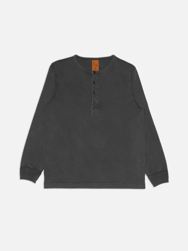 Long Sleeve Henley Washed Antracite - 1