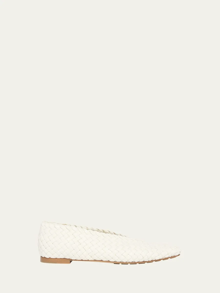 Mini Lido Intrecciato Leather Ballerina Flats - 1