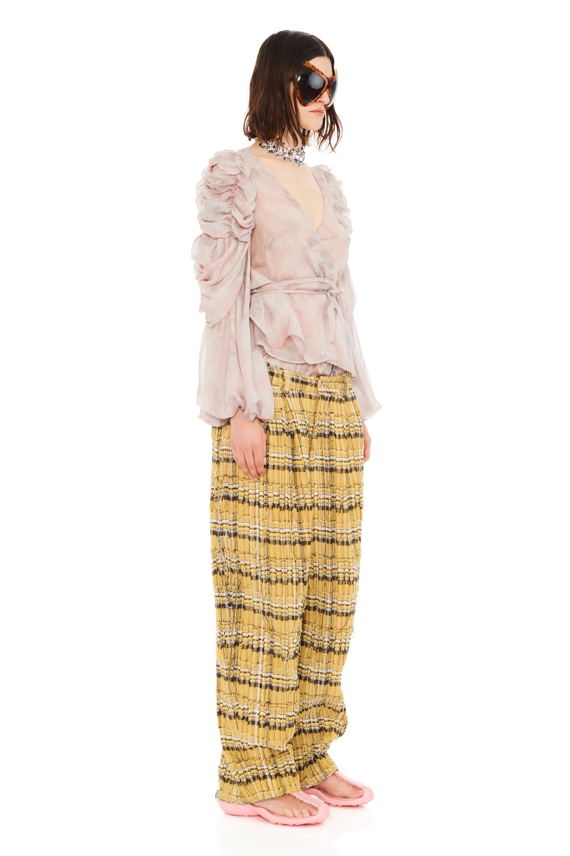 BEIGE WATERCOLOR ROSES CELOSIA WRAP TOP - 3