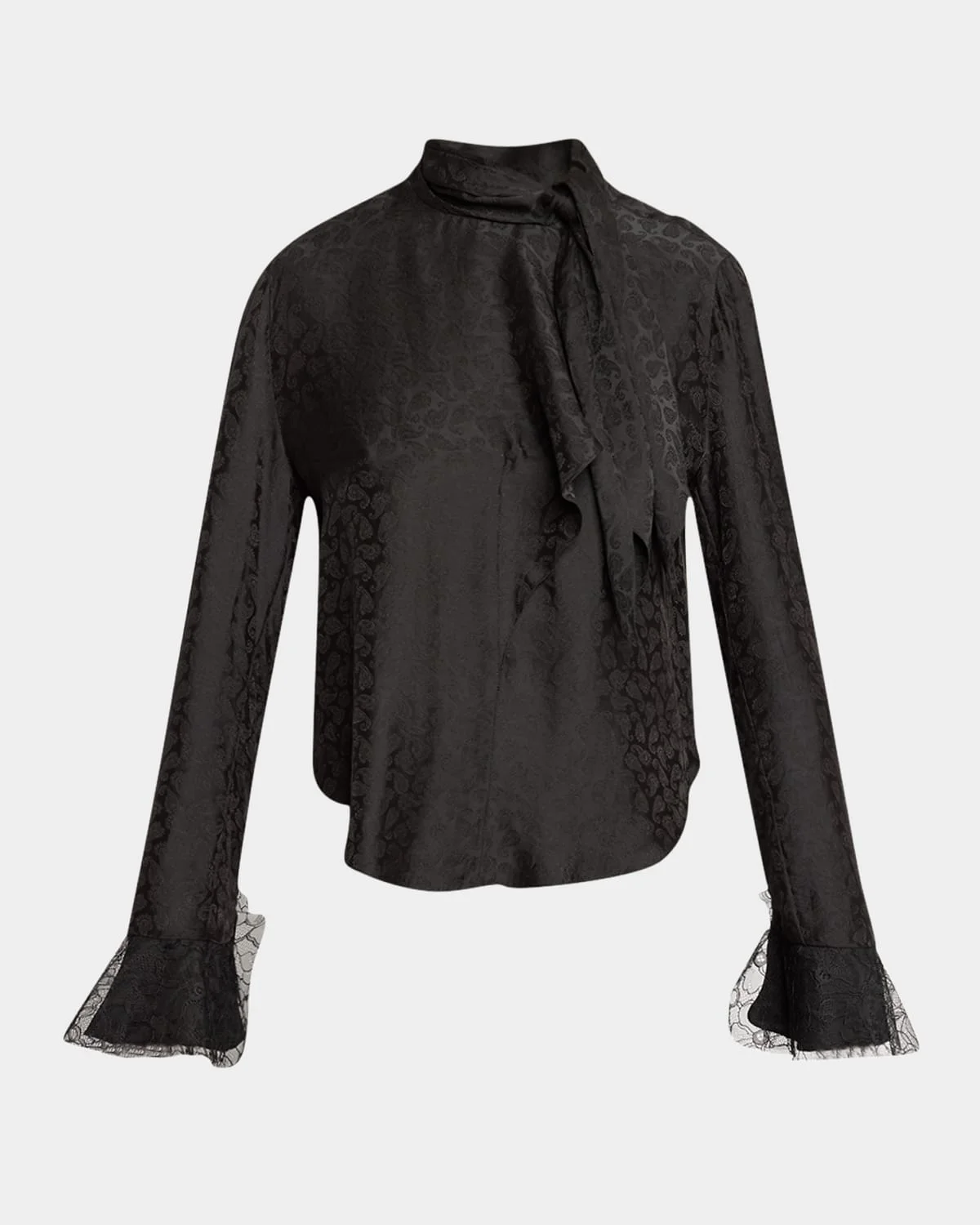 Raphaella Neck-Tie Paisley-Silk Long-Sleeve Blouse - 1