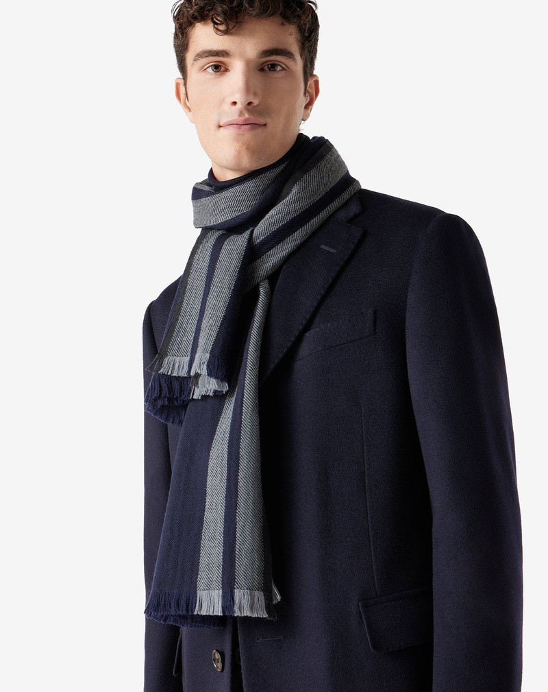 CORNELIANI Blue and Grey pure wool scarf outlook