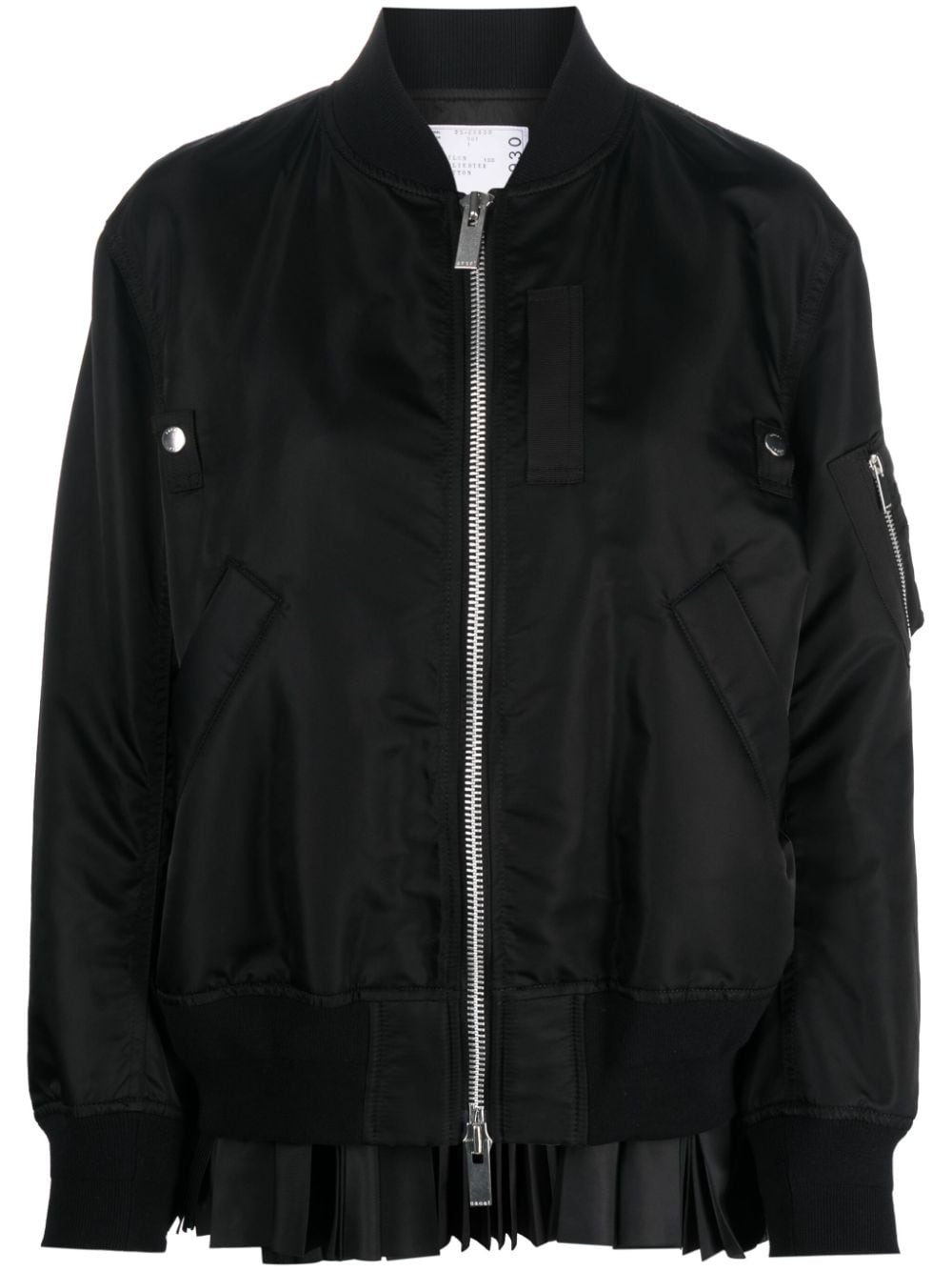 pleated-hem zip-up bomber jacket - 1