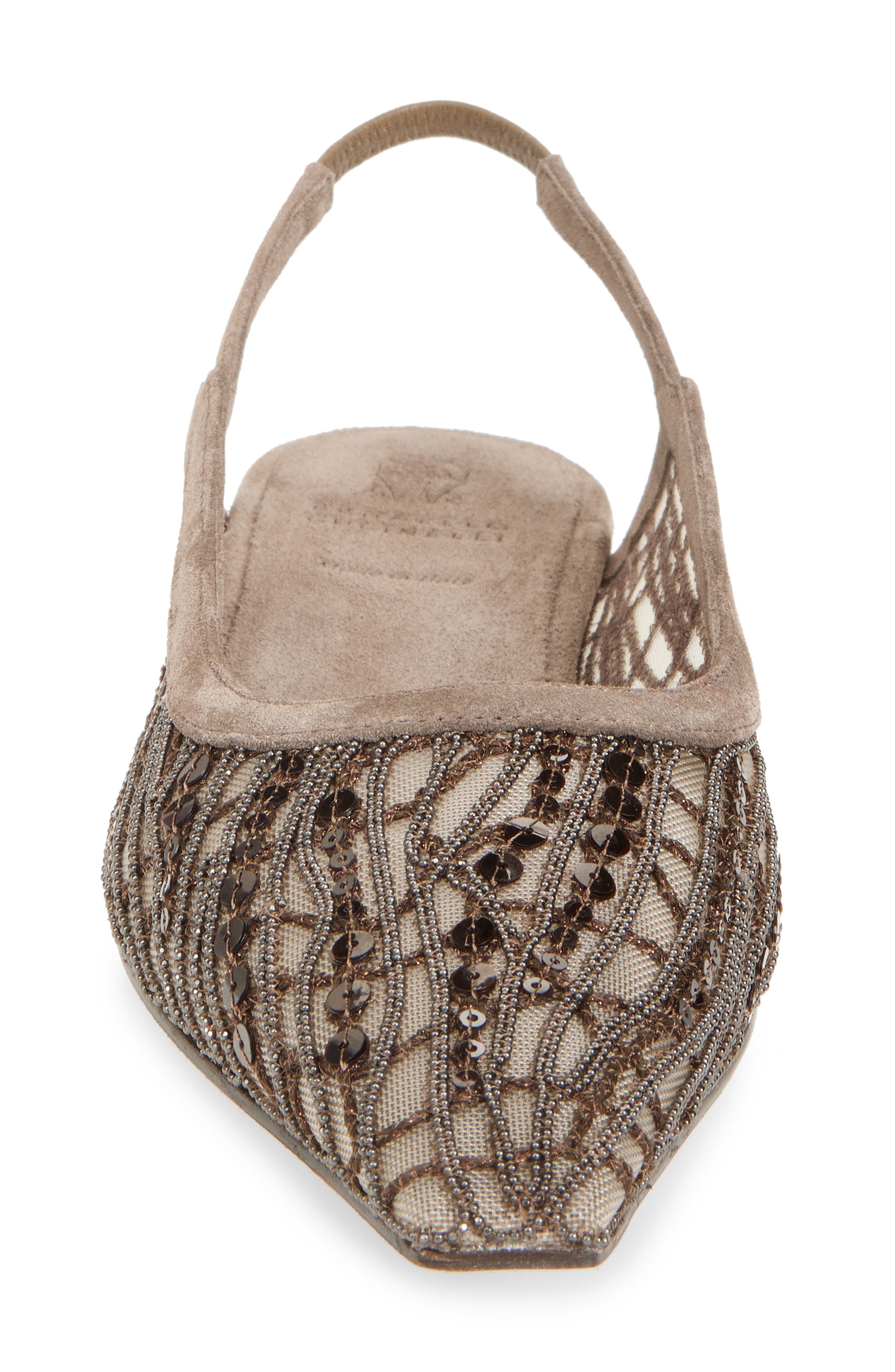 Brunello Cucinelli Monili Slingback Pointed Toe Flat in Chocolate at Nordstrom - 4