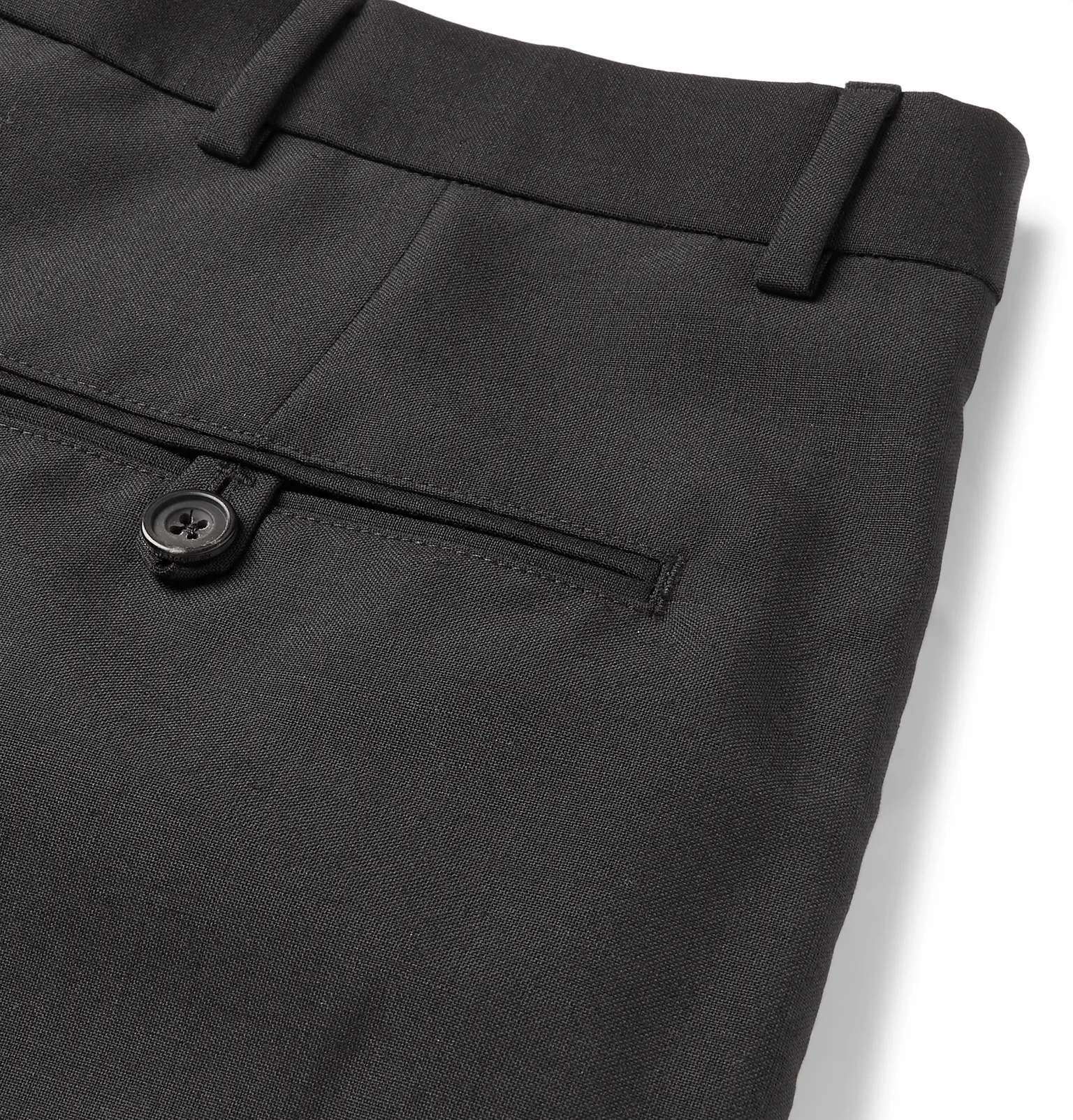 Black Slim-Fit Pleated Wool and Mohair-Blend Trousers - 6