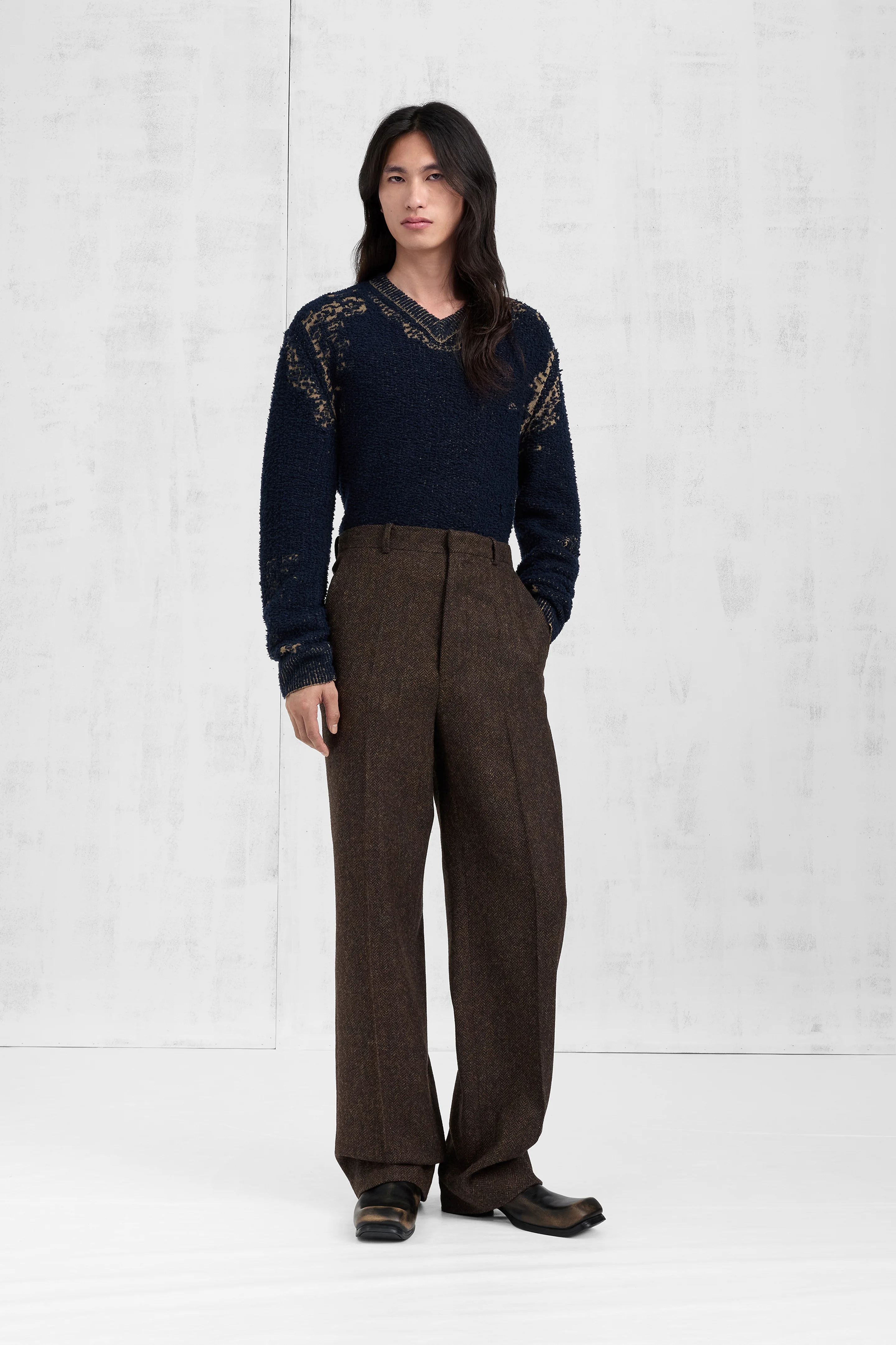 Herringbone Wool Trousers - 1