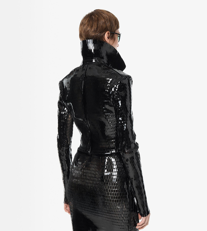 PERFORATED PATENT CALF LEATHER DOUBLE BREASTED JACKET 4