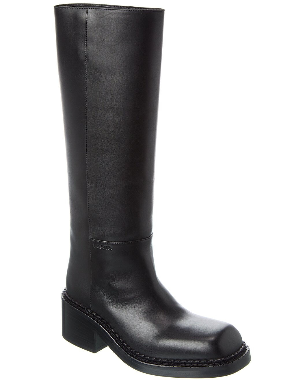 Prada Logo Leather Knee-High Boot - 1