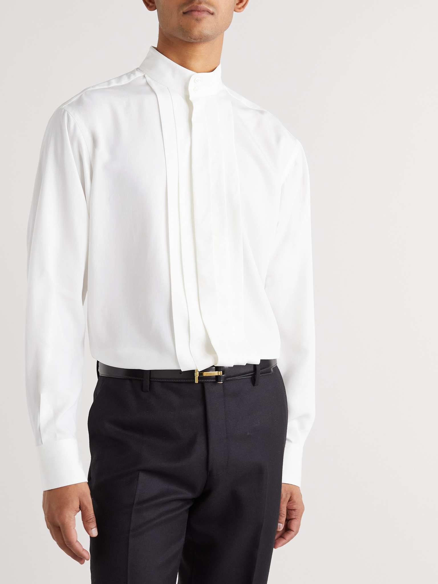 Mandarin-Collar Bib-Front Lyocell and Silk-Blend Satin Tuxedo Shirt - 3