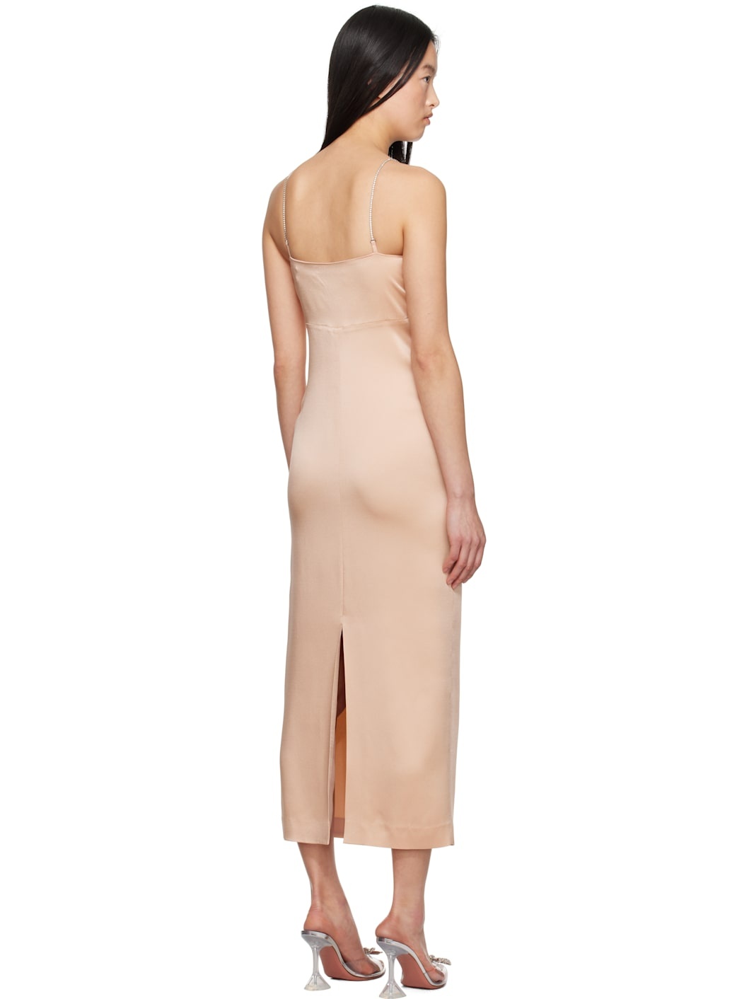 Pink Satin Rhinestone Midi Dress - 3