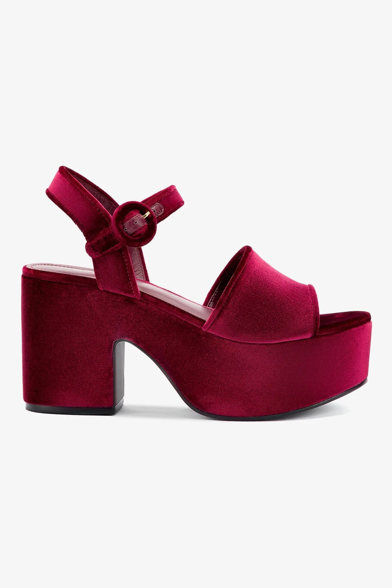 Miso Platform Strap Sandal In Wine Velvet 1