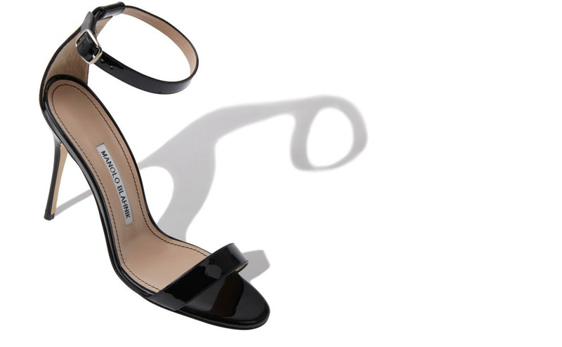 Manolo Blahnik Black Patent Leather Ankle Strap Sandals outlook