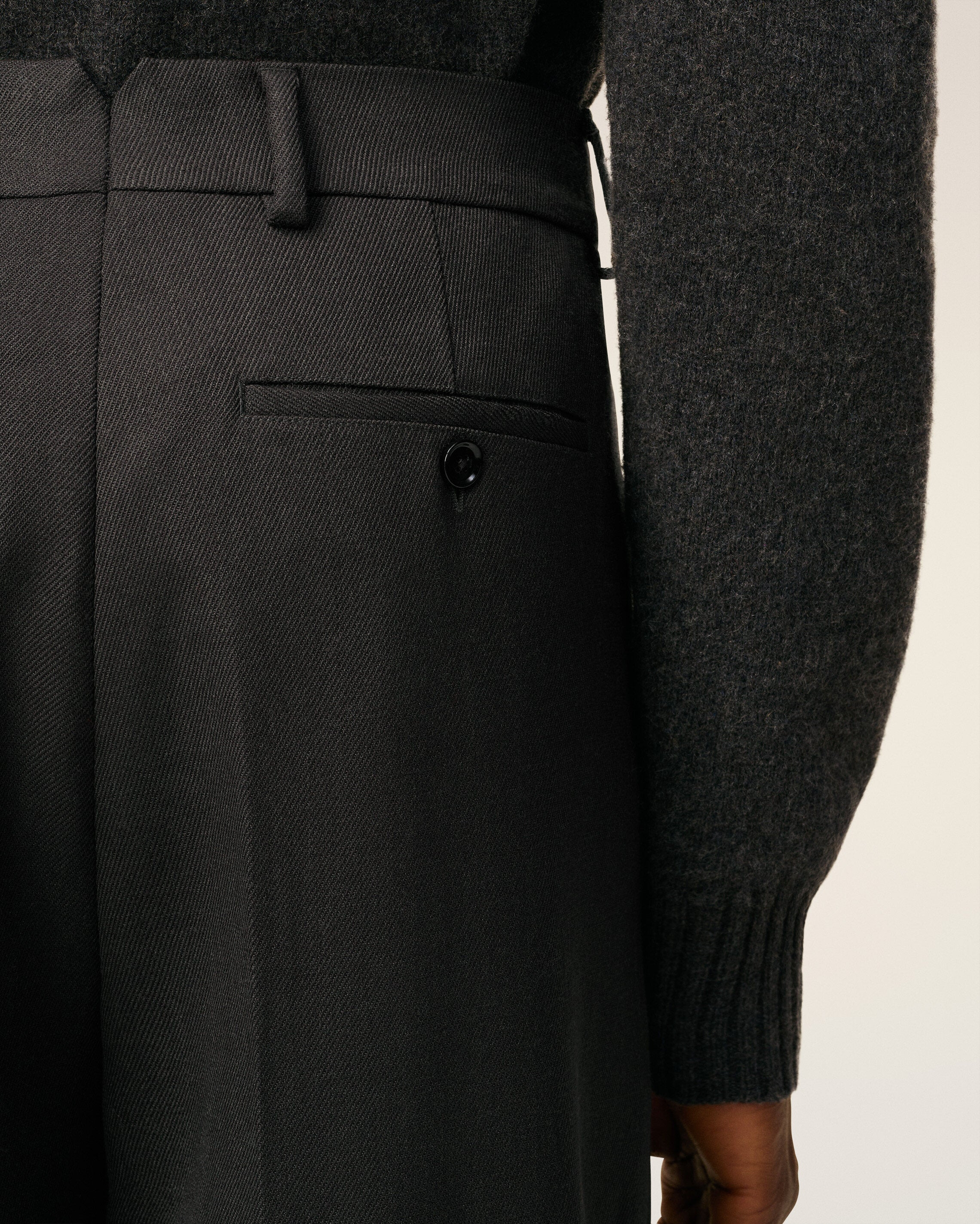 BLACK WOOL WIDE TROUSERS - 6