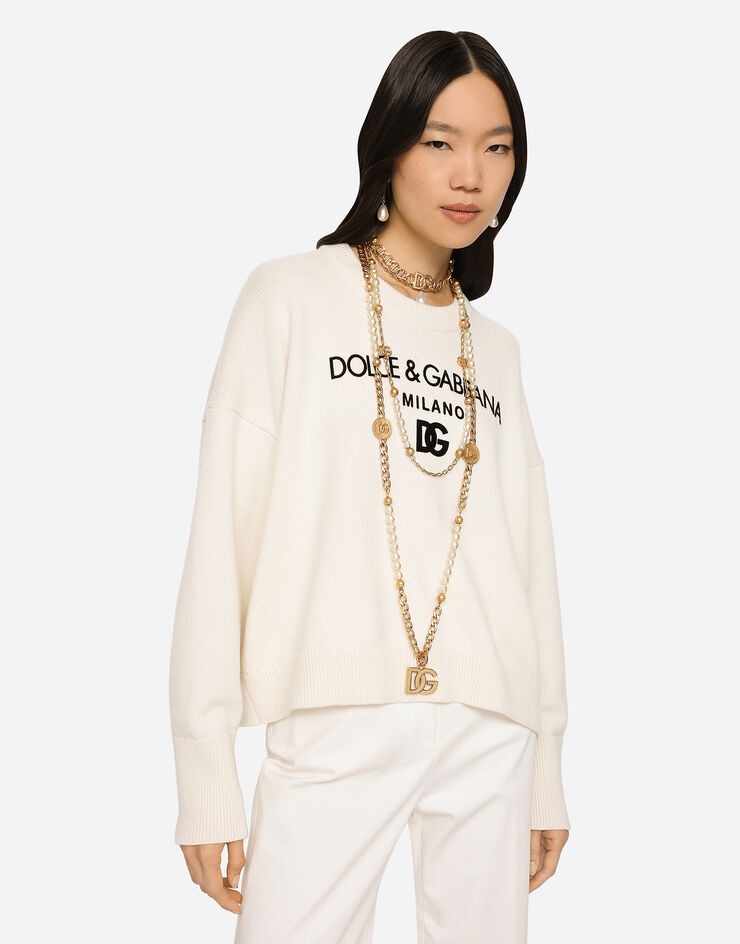 Cashmere sweater with flocked DG logo - 3