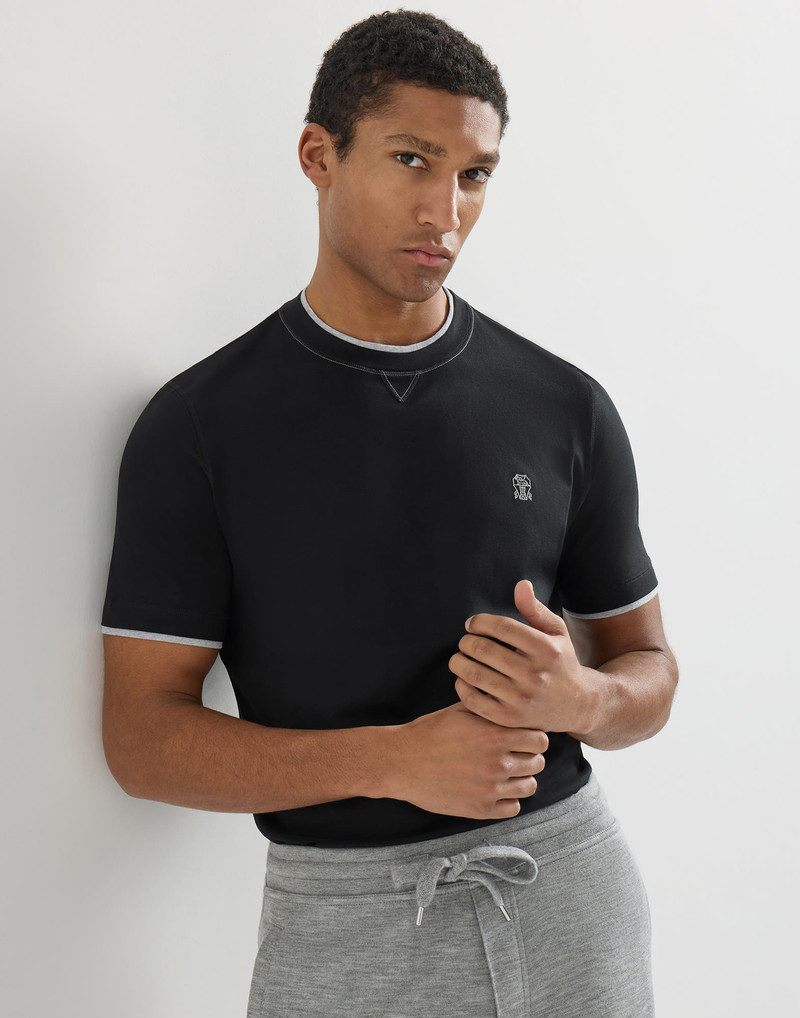 Cotton jersey crew neck T-shirt with logo and faux-layering 5