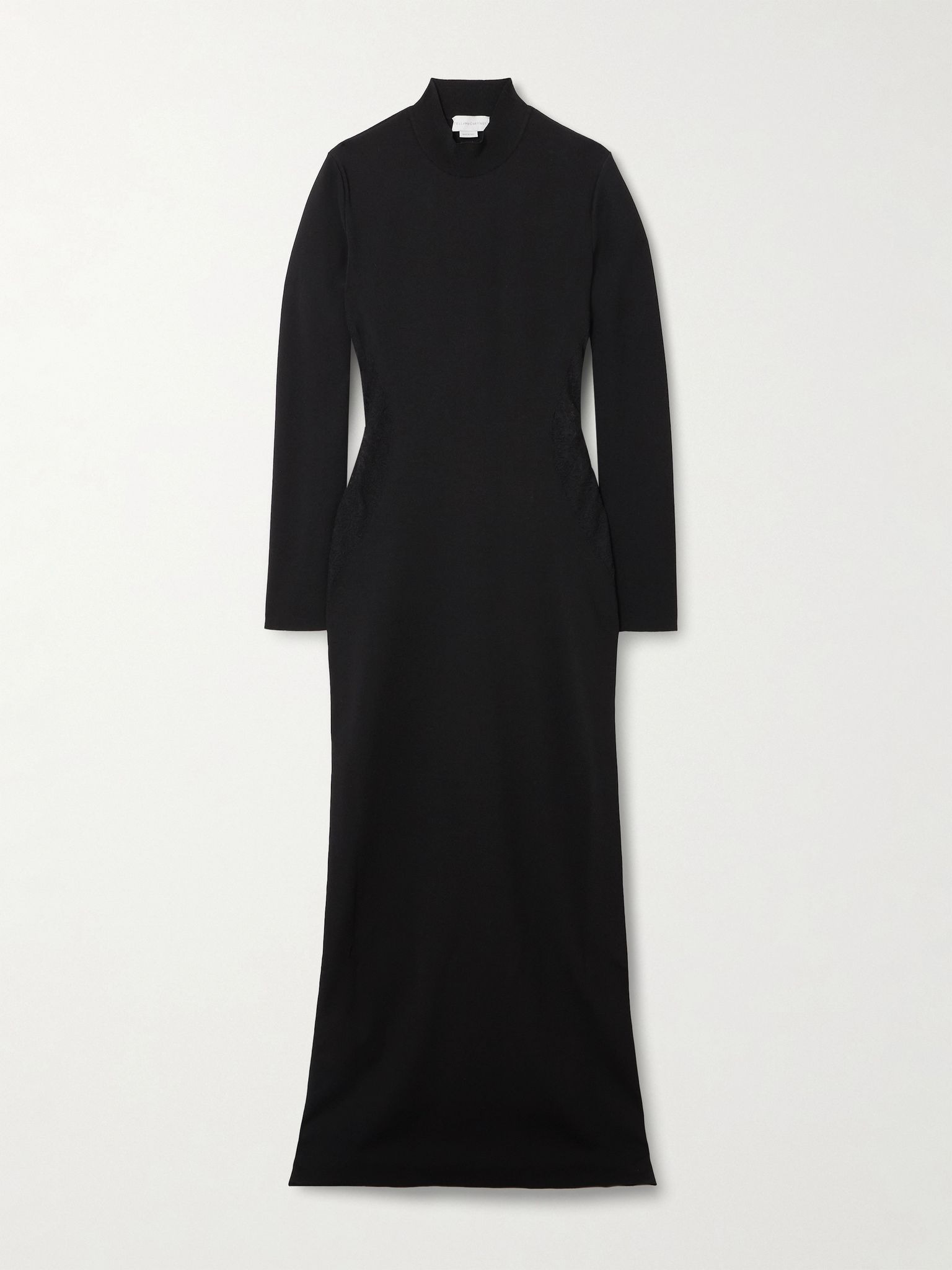 Paneled lace-trimmed stretch-knit turtleneck maxi dress Black - 1