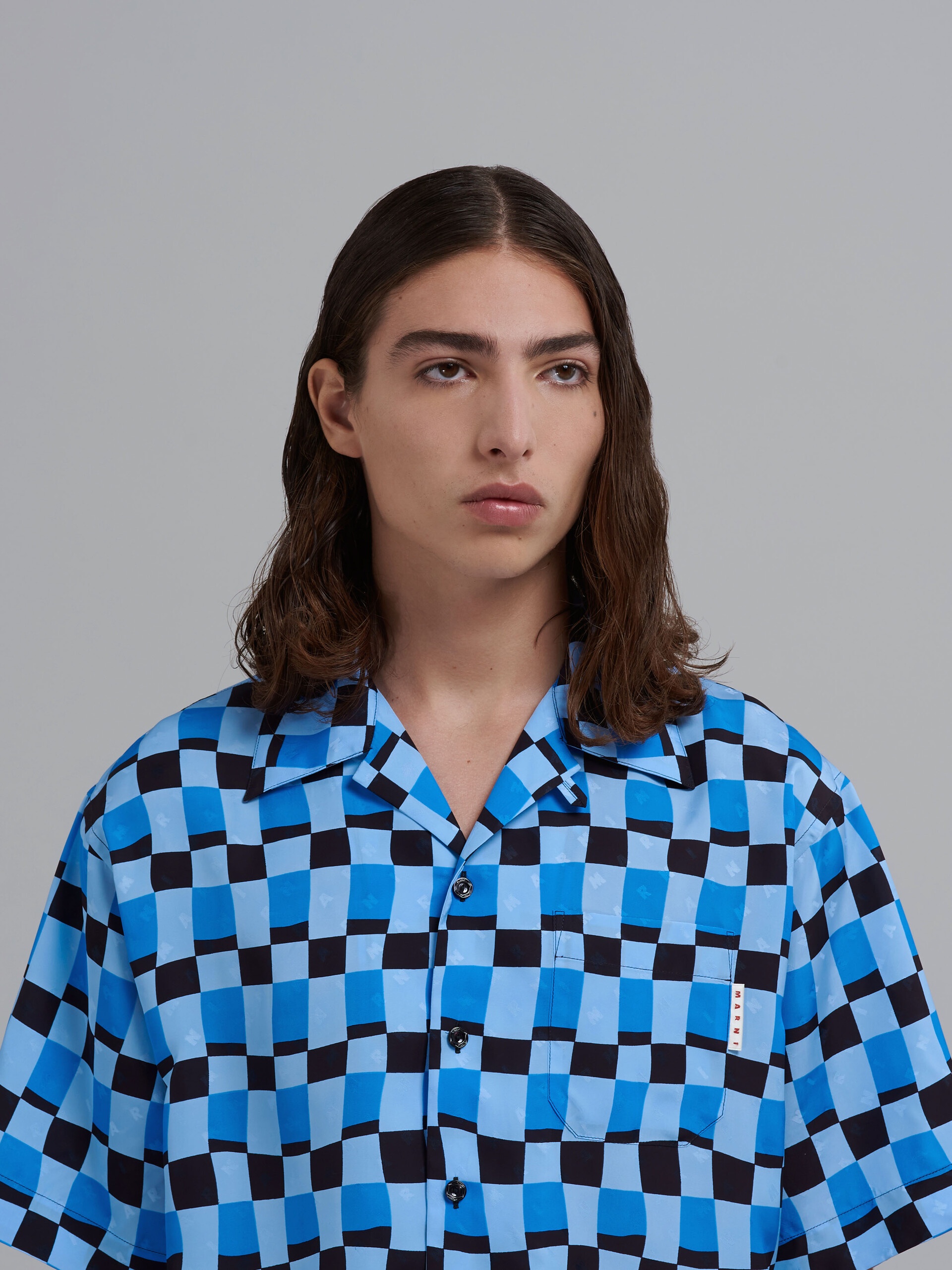 ICONIC DAMIER PRINT VISCOSE JACQUARD BOWLING SHIRT - 4