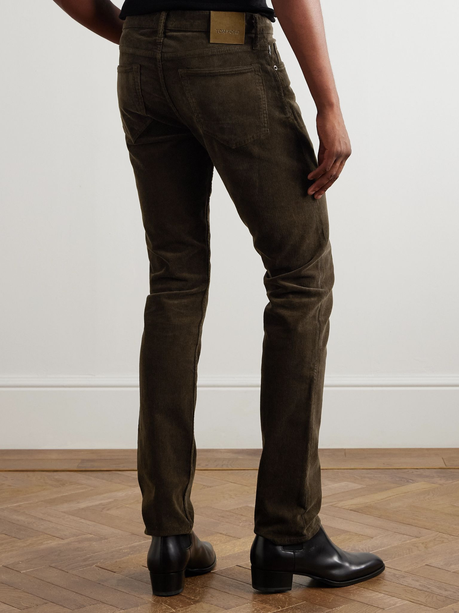 Slim-Fit Cotton-Blend Corduroy Trousers Brown - 4