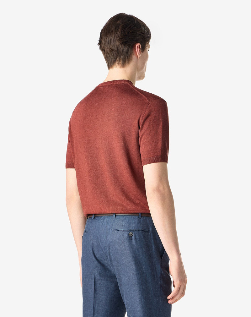 Burgundy pure linen crew neck knitwear 3
