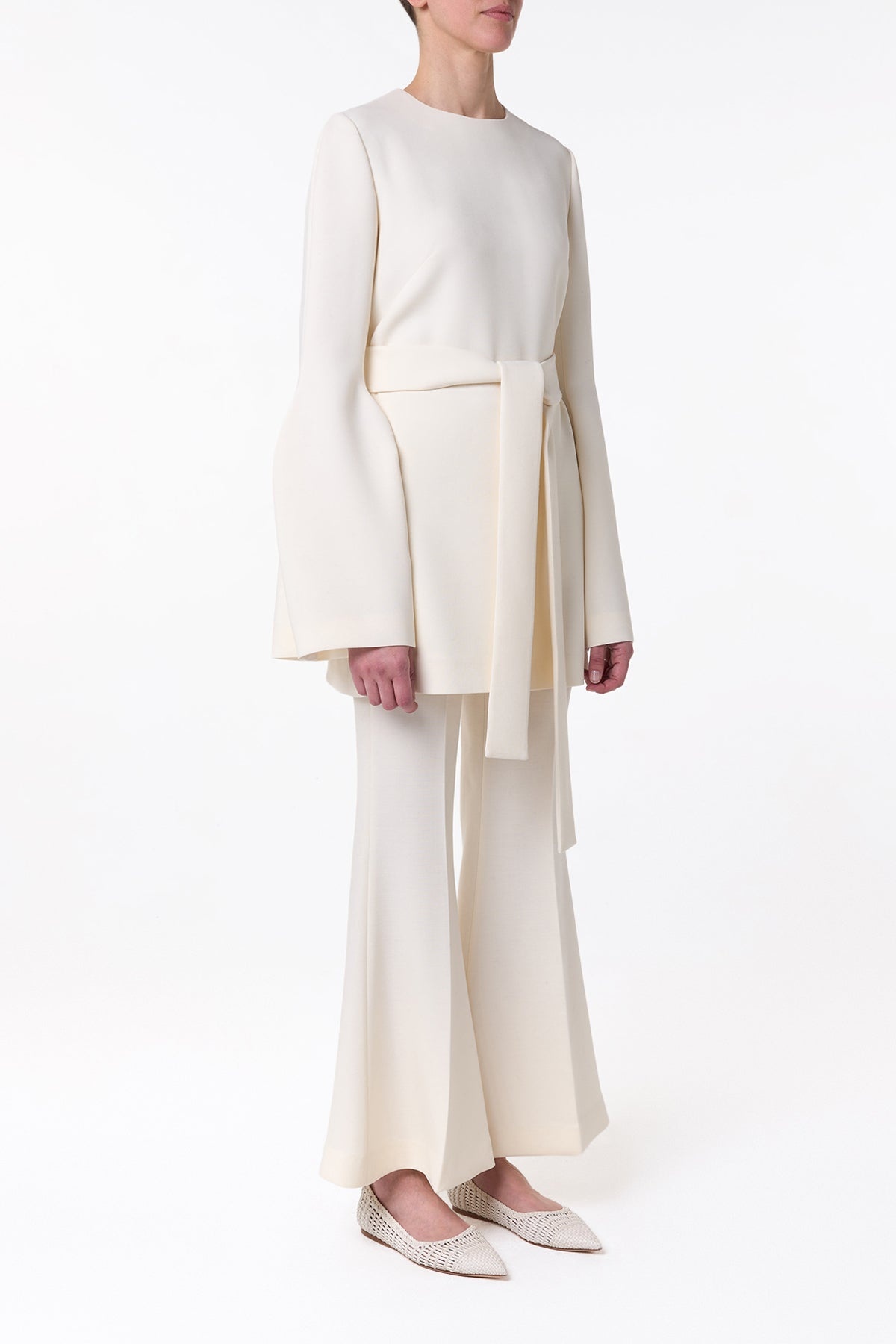Marsh Flare Cropped Pant in Ivory Wool Crepe - 3