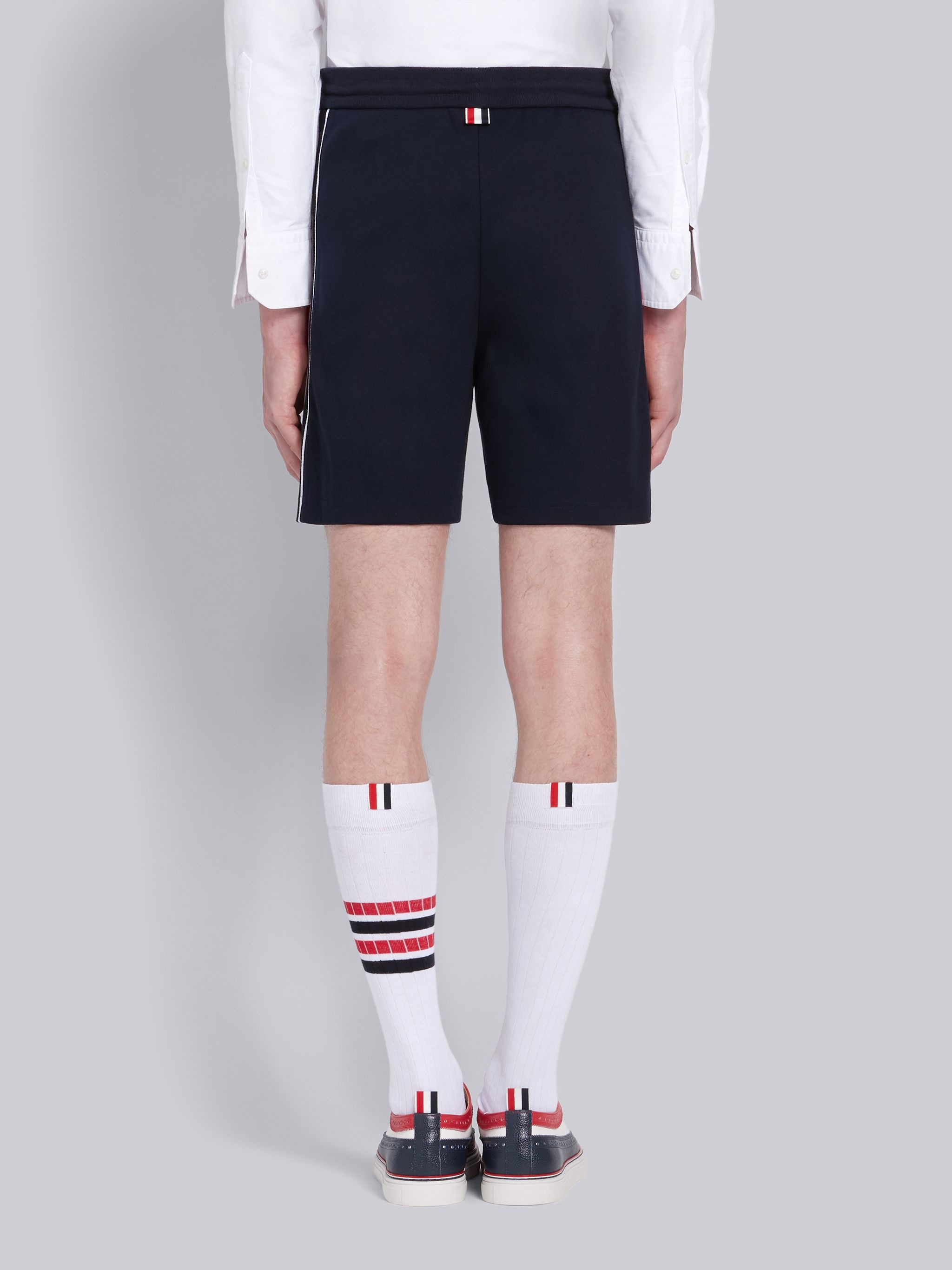 Navy Cotton Interlocking RWB Stripe Mid-Thigh Shorts - 3