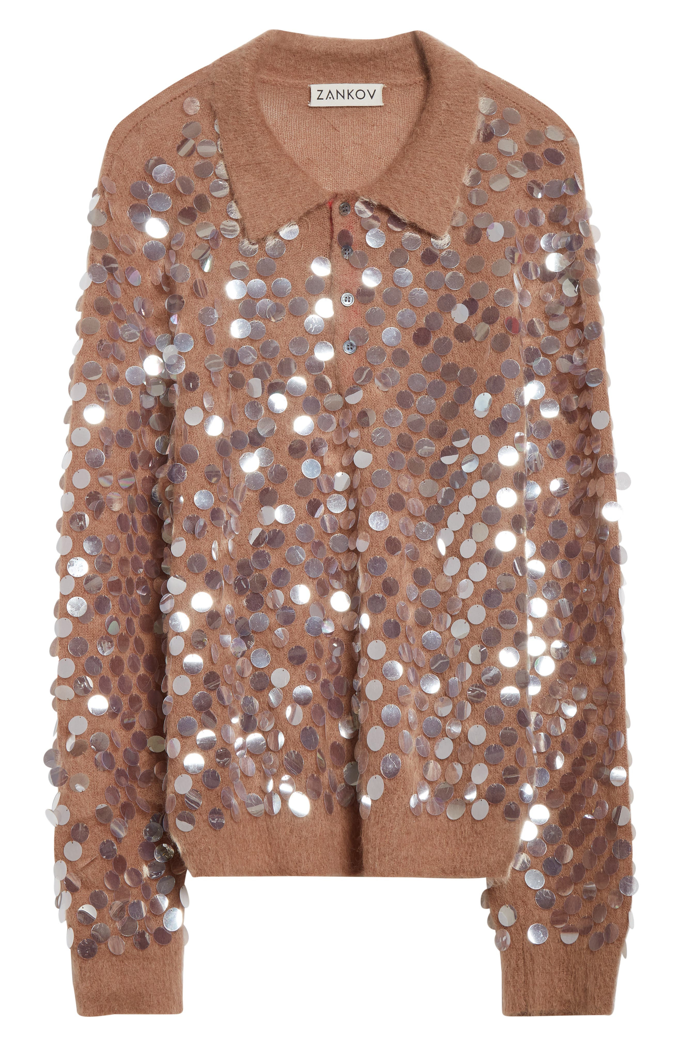 ZANKOV Adora Paillette Embellished Mohair & Alpaca Blend Cardigan in Camel at Nordstrom - 6