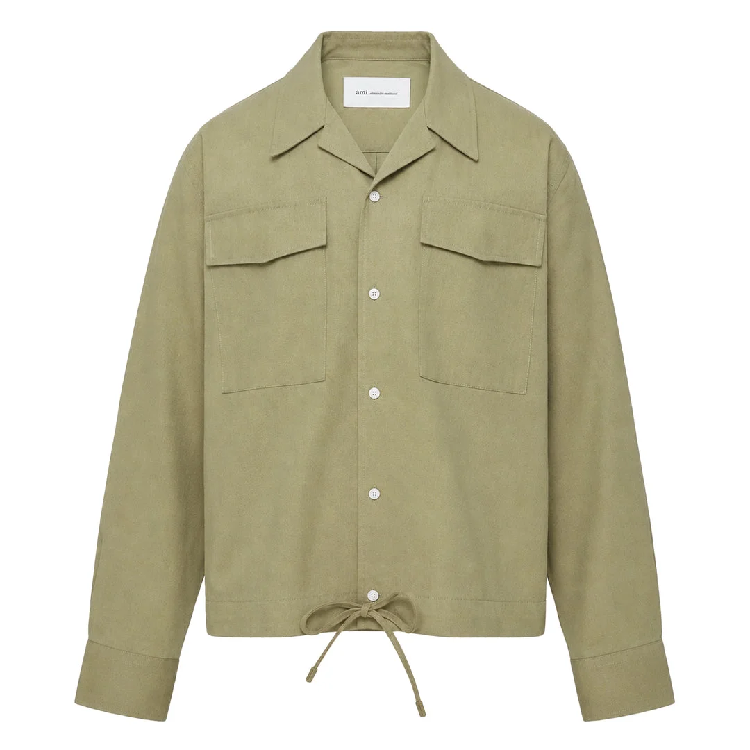Classic Fit Long Sleeve Drawstring Shirt - 1