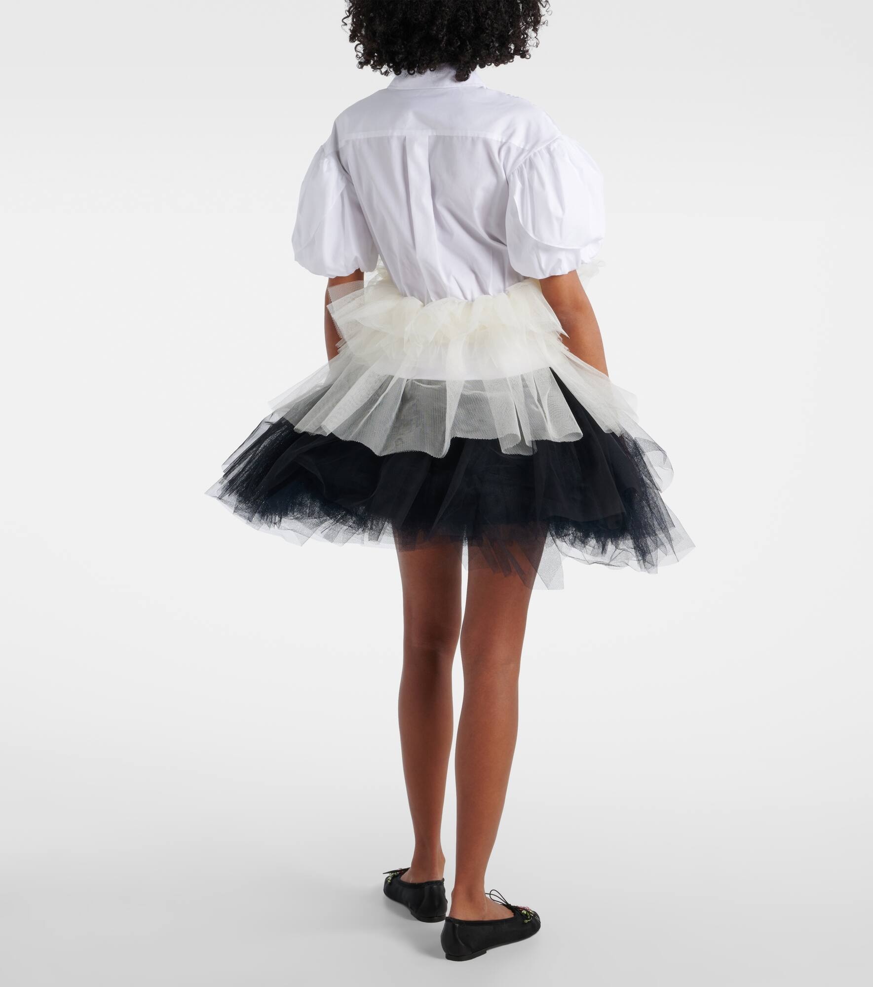 Tulle-trimmed cropped cotton shirt - 3