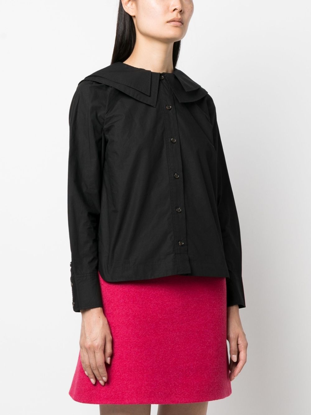layered bib-collar cotton shirt - 3