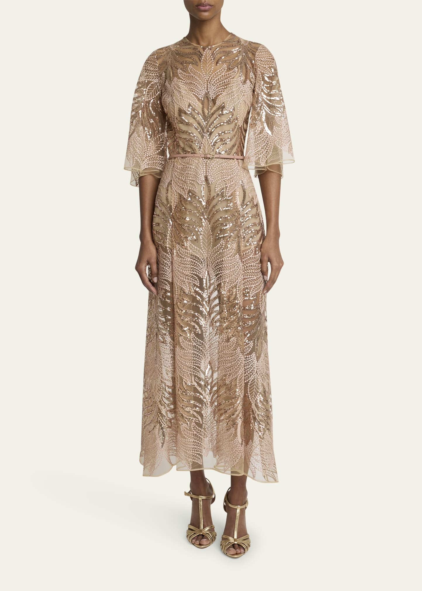 Sequin Embroidered Tulle Midi Dress - 2