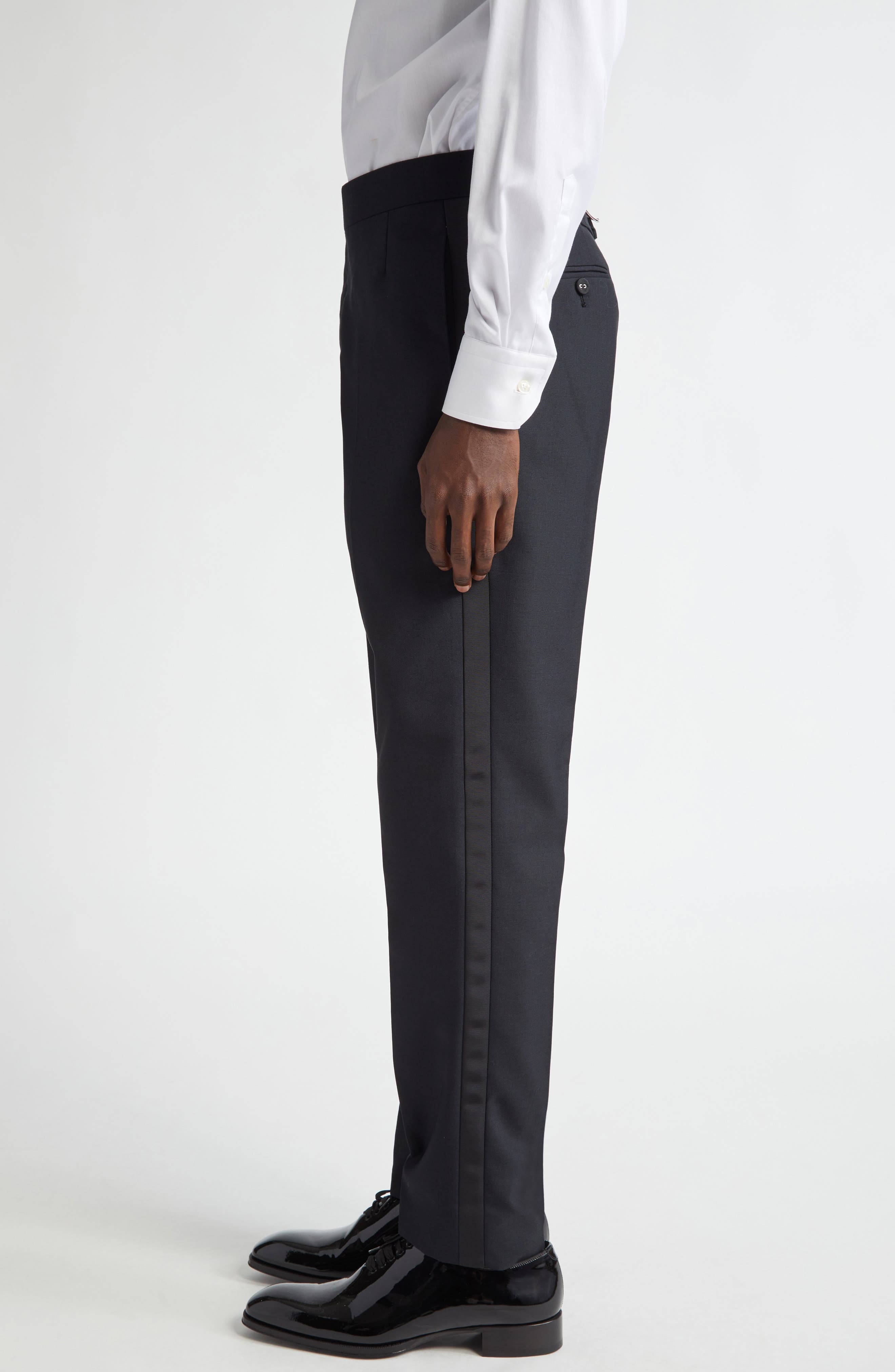 Thom Browne Mid Rise Wool Blend Skinny Pants in Black at Nordstrom - 4