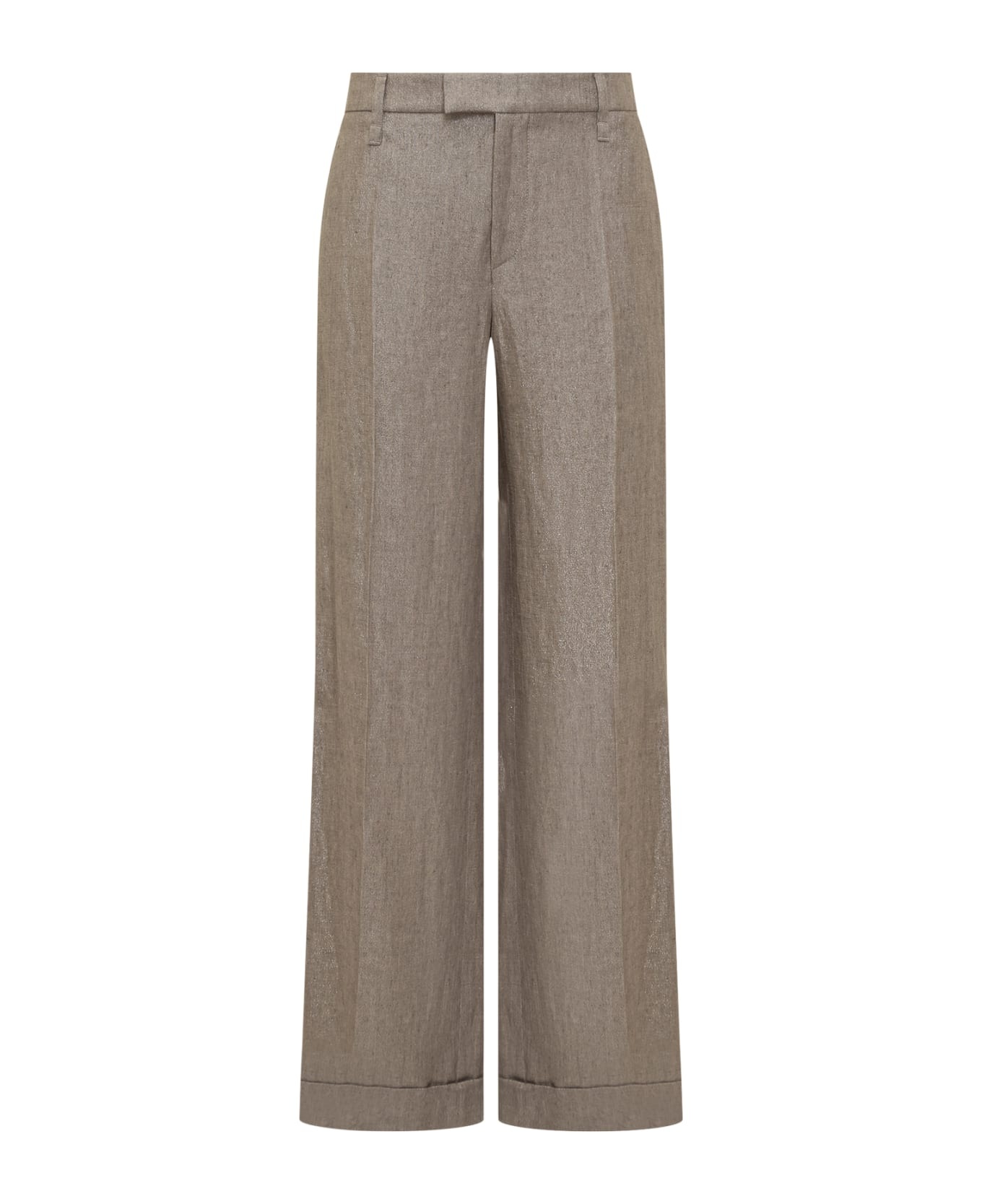 Loose Flared Trousers In Sparkling Twill Linen With Monile - 1