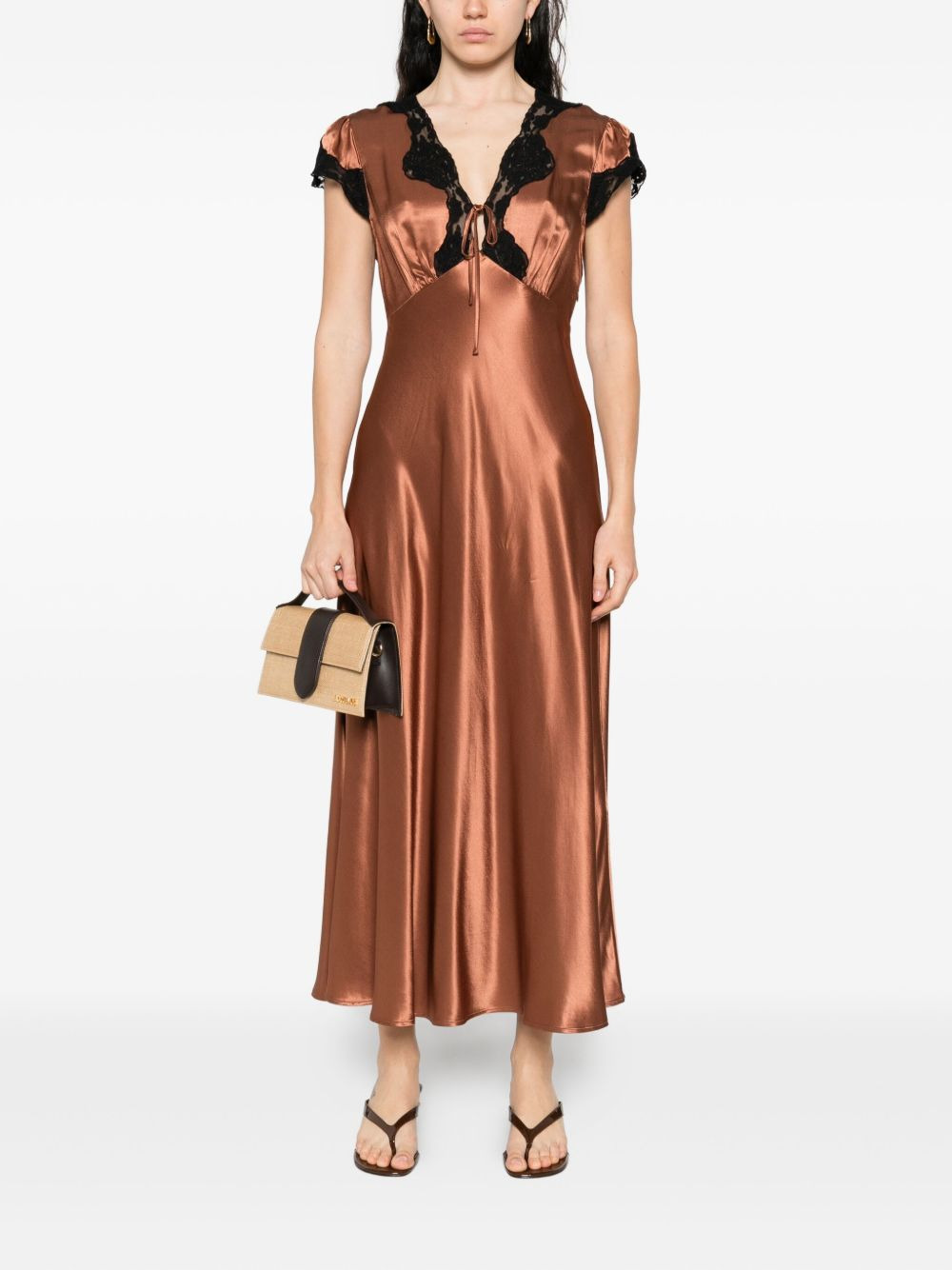Amari lace-trimmed satin dress - 2
