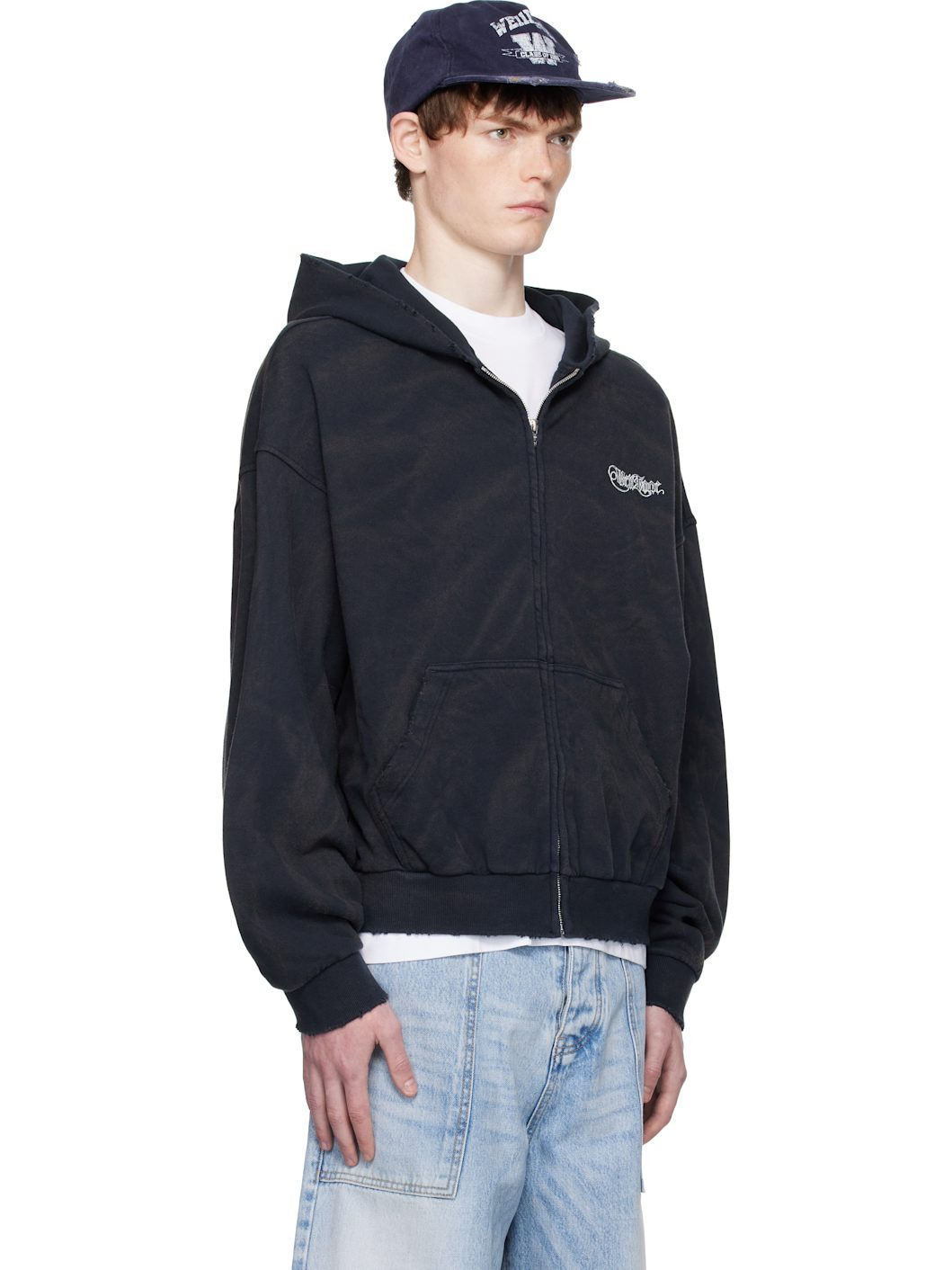 Navy Gothic Logo Printed Hoodie - 2