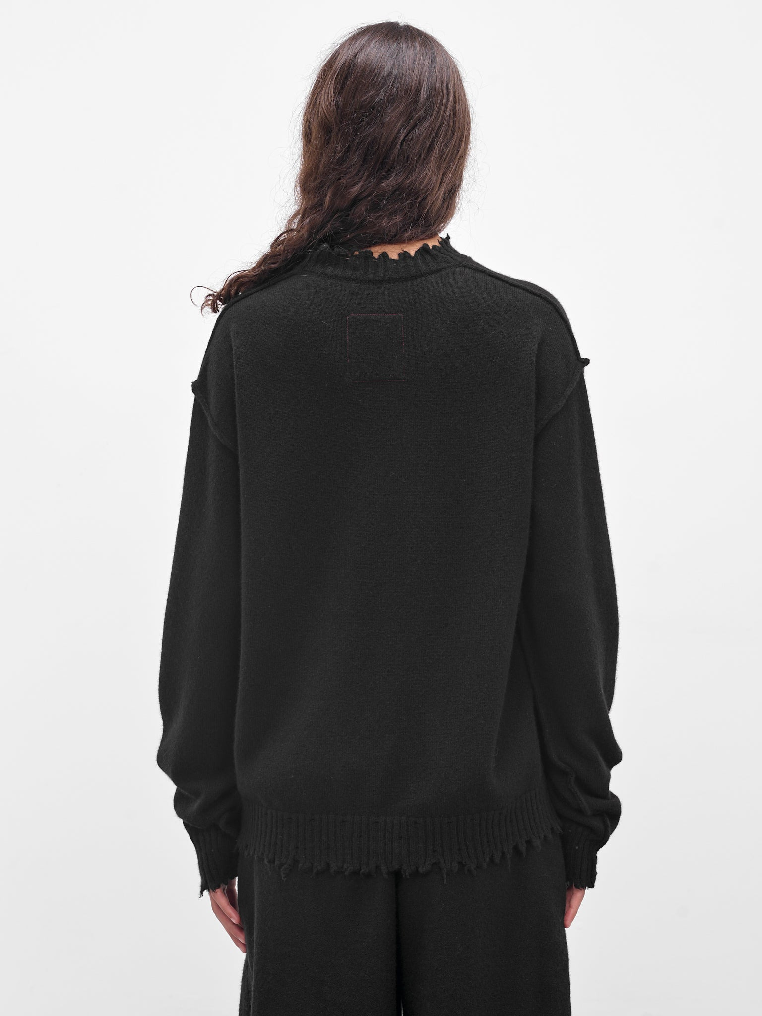 Black Cashmere Distressed Crewneck Sweater - 3