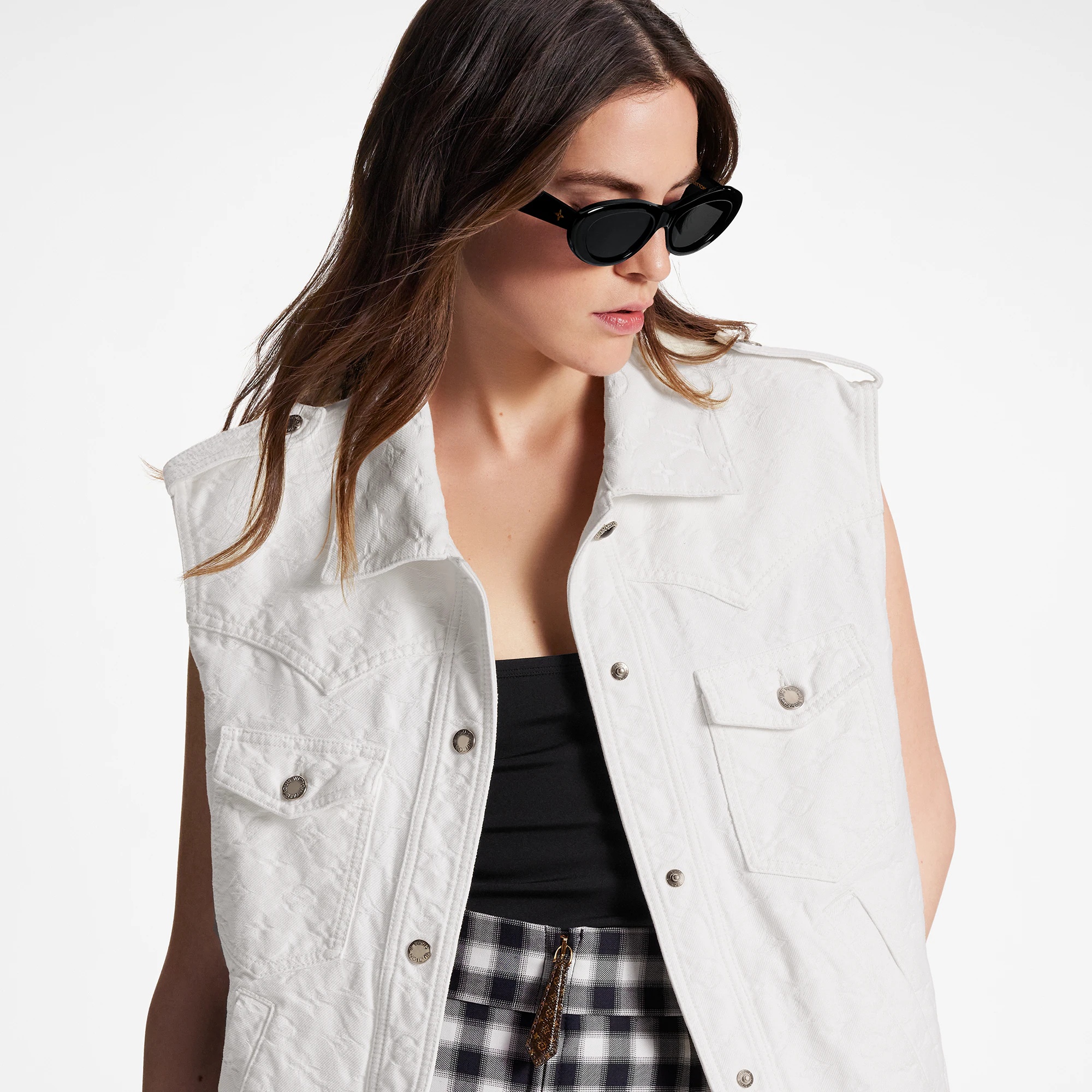 Monogram Jacquard Sleeveless Denim Jacket - 2
