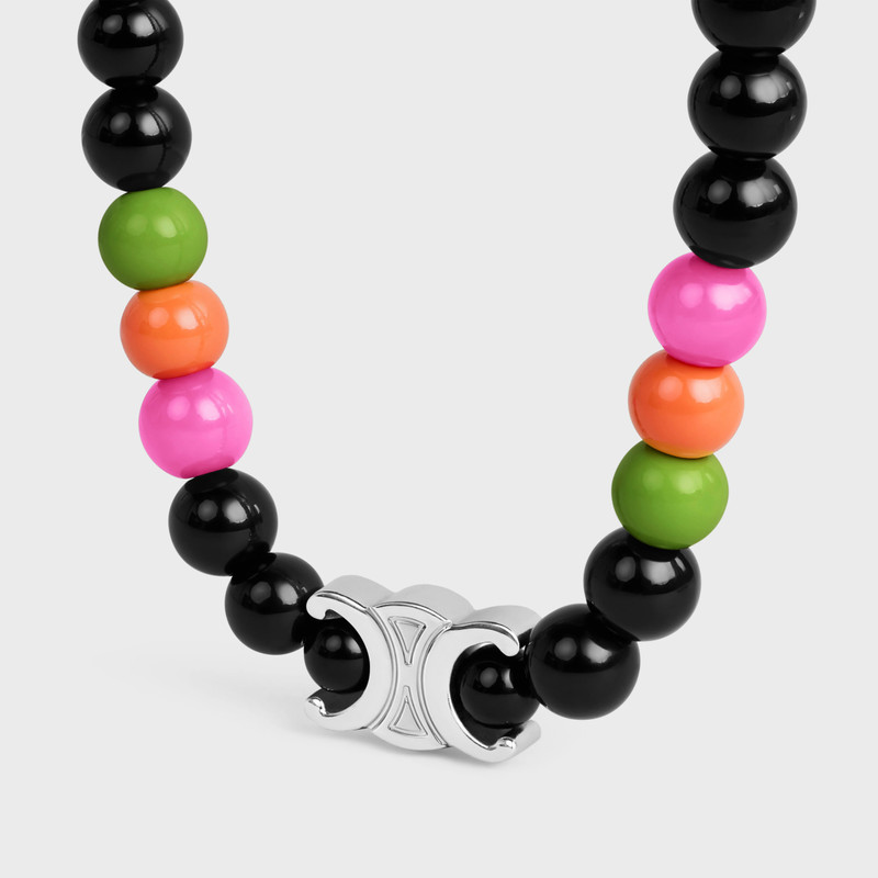 CELINE San Onofre Triomphe Bracelet in Onyx, Glass Pearls and Brass with Rhodium Finish outlook