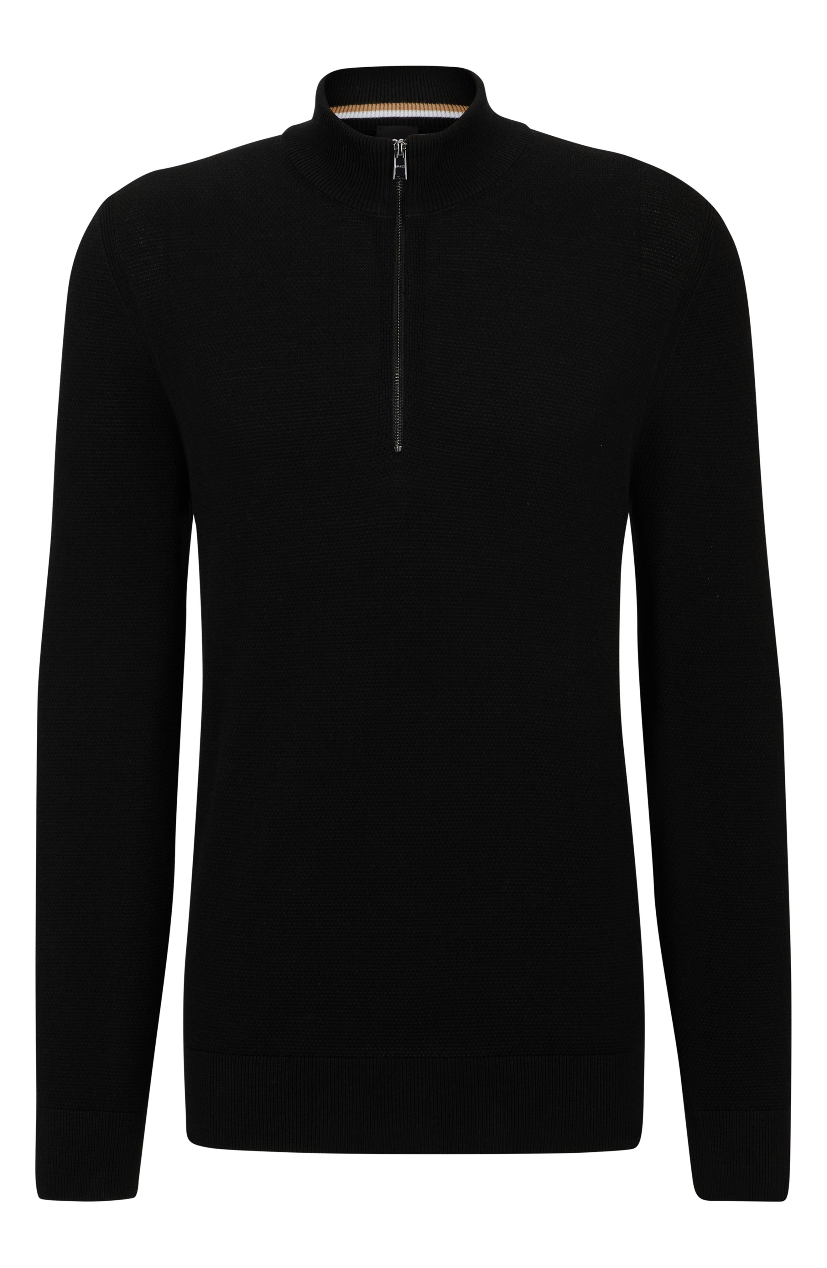BOSS Ebrando Textured Cotton Half Zip Sweater in Black at Nordstrom - 4