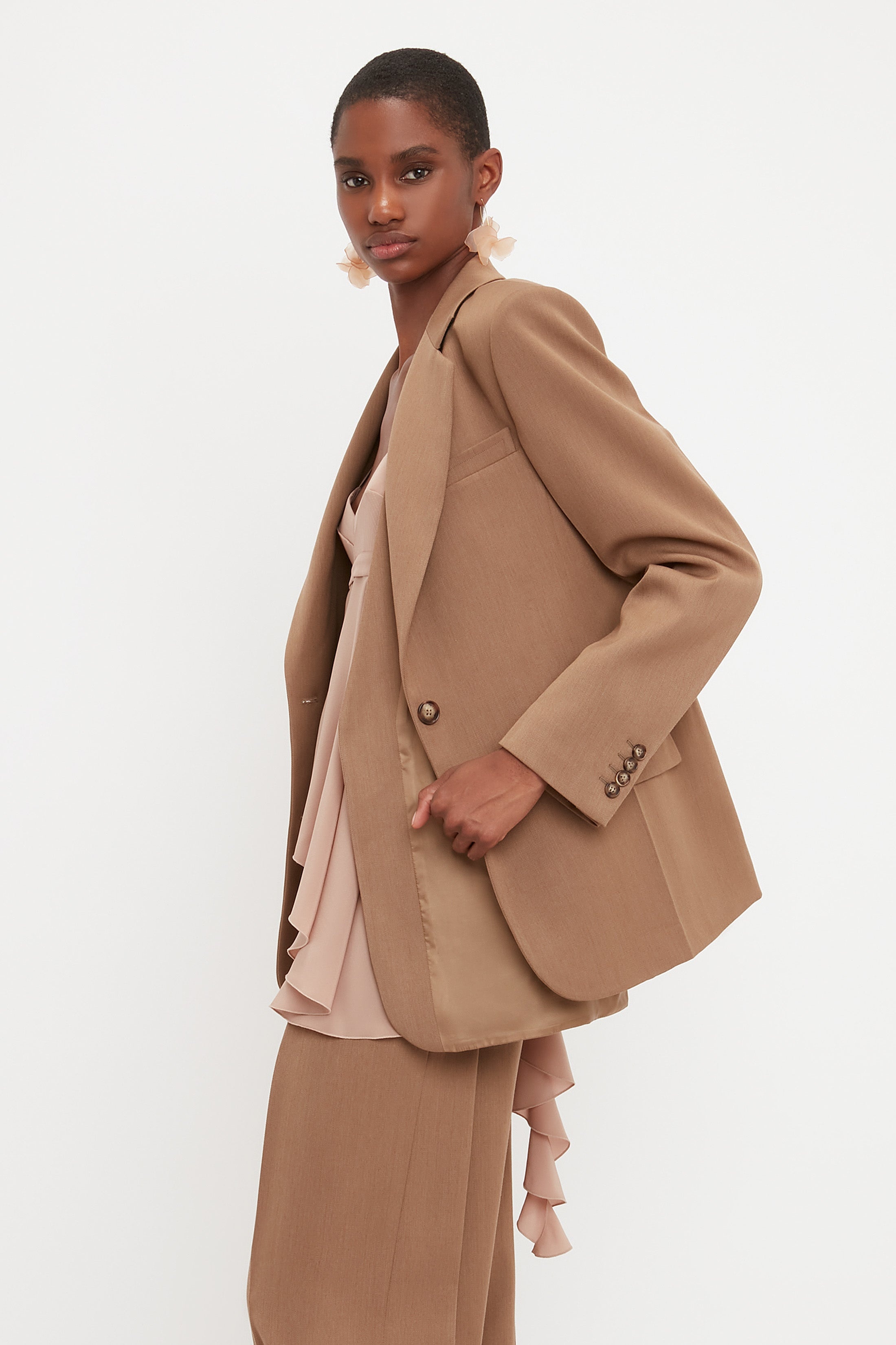 Asymmetric Double Layer Jacket In Fawn - 6
