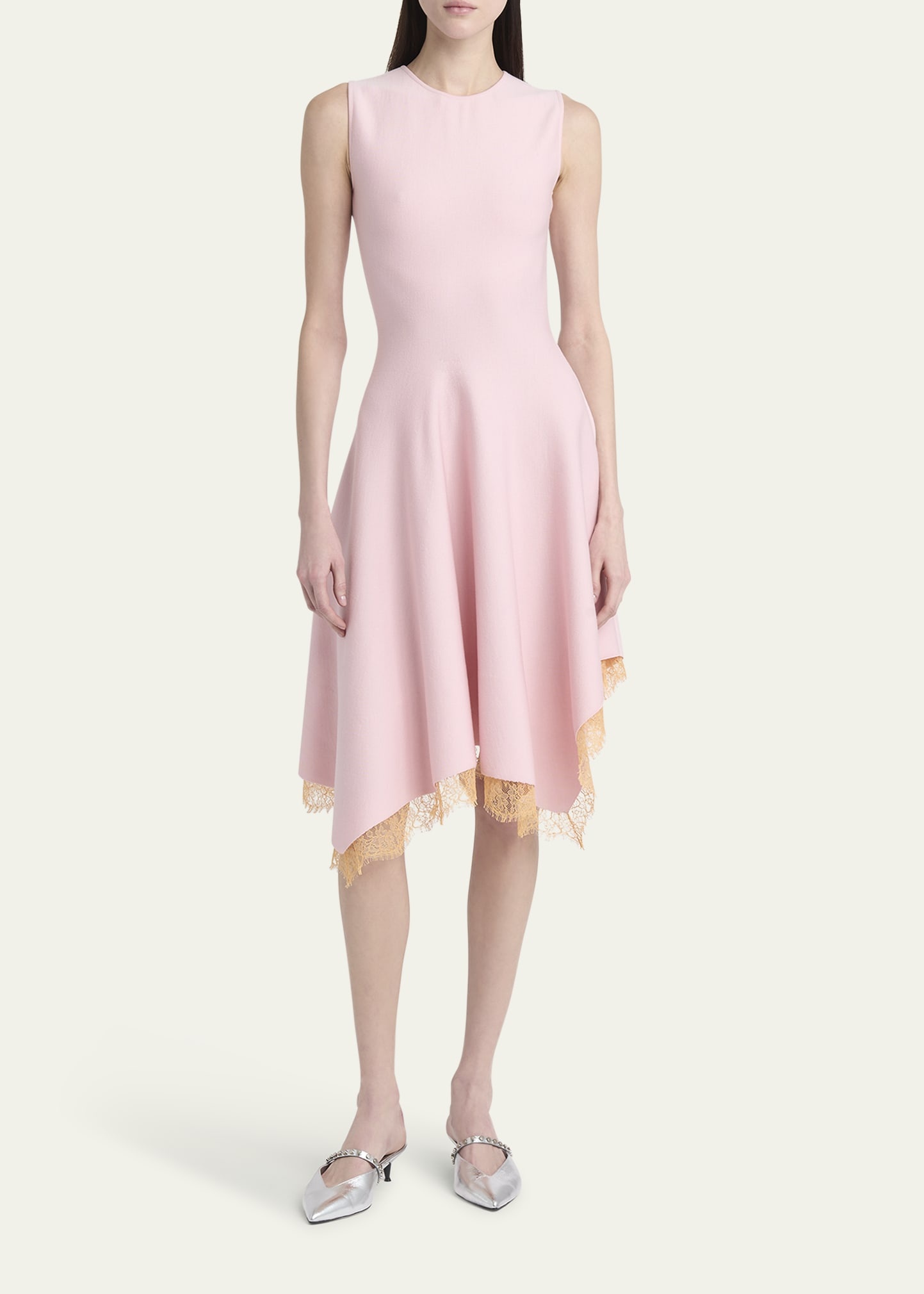 Asymmetric Lace Hem Sleeveless Midi Dress - 2