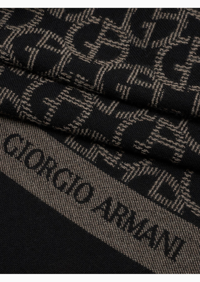 GIORGIO ARMANI Wool scarf with jacquard monogram outlook
