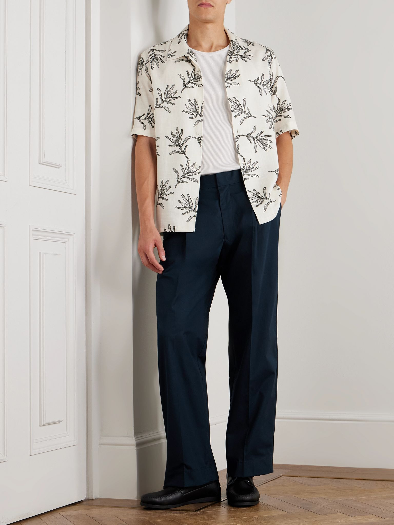 Kay 1080 Straight-Leg Pleated Organic Cotton-Poplin Trousers Navy - 2