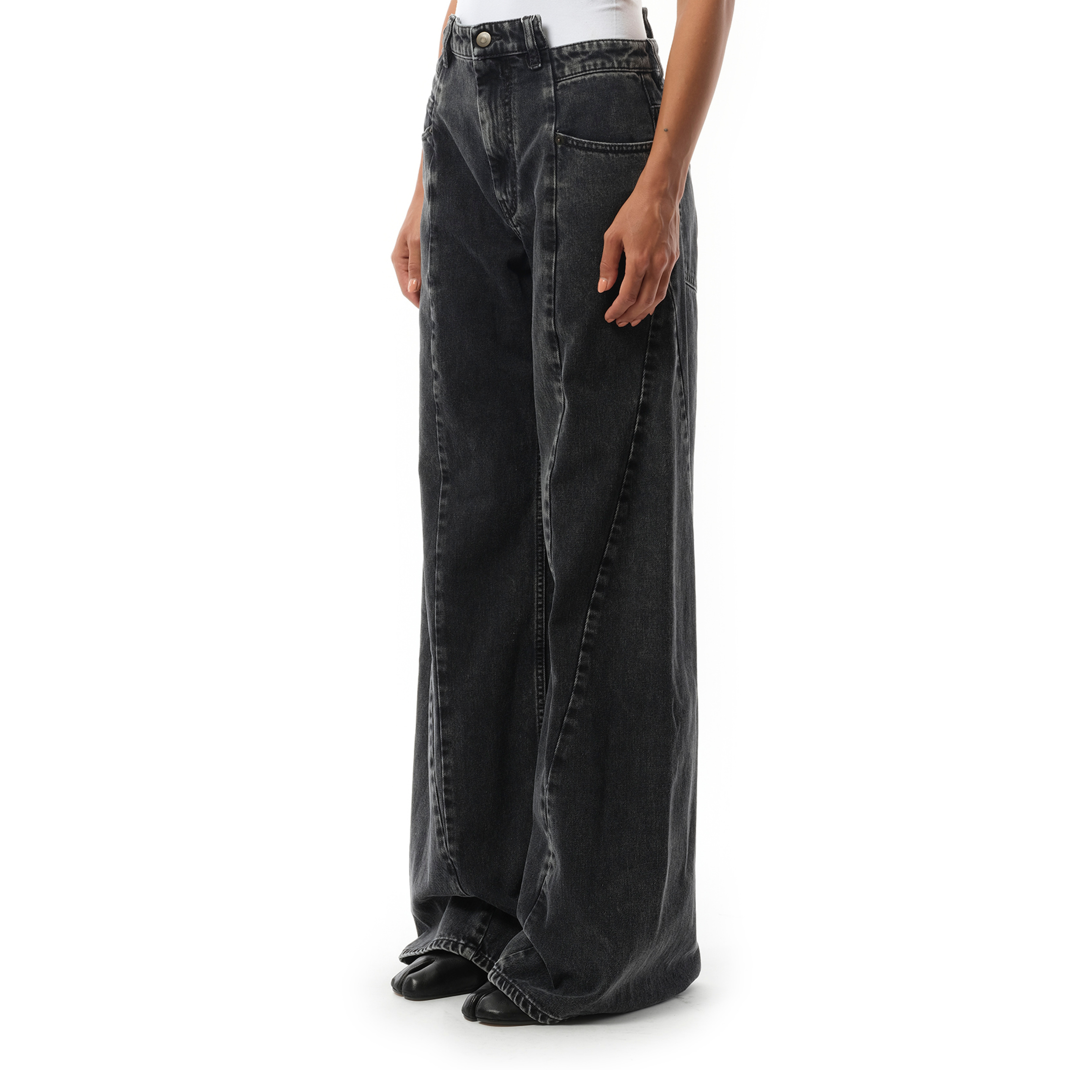 Cut Out Waistband Relaxed Fit Denim Jeans in Black - 5