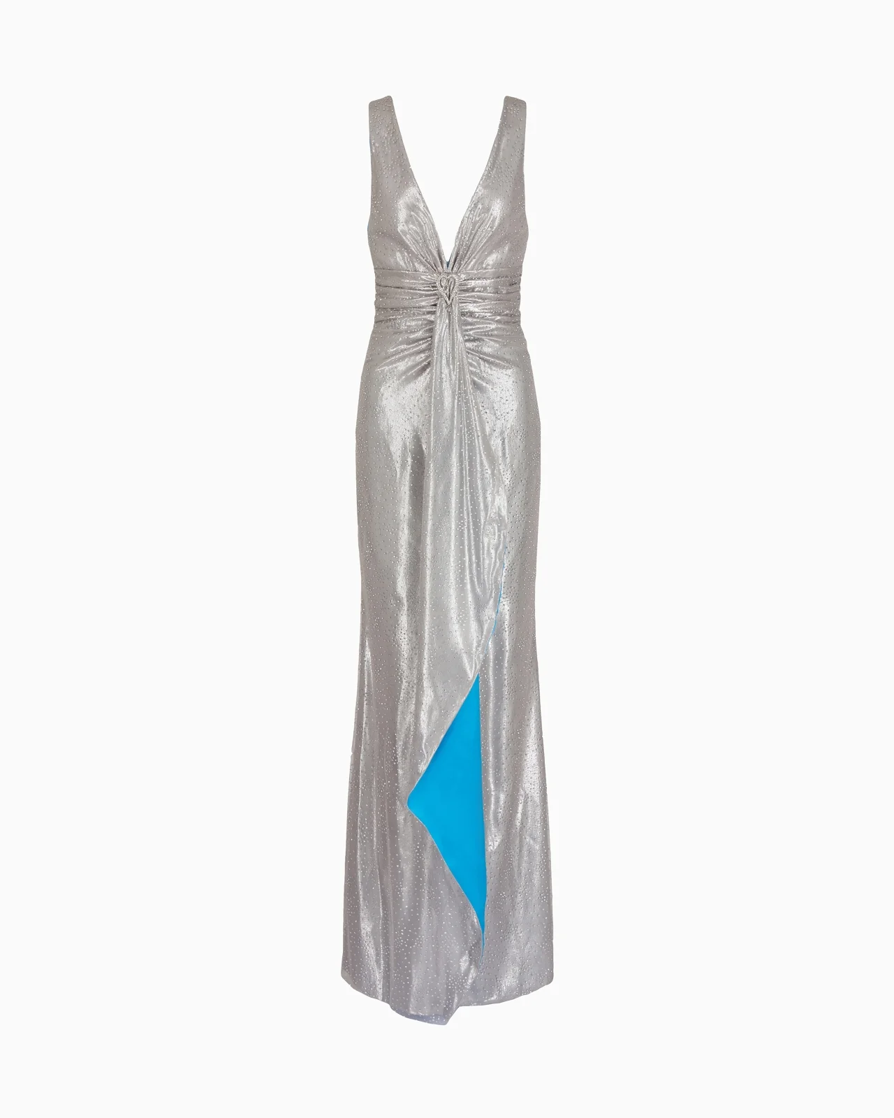 Lurex and tulle long dress with rhinestone embroidery - 1